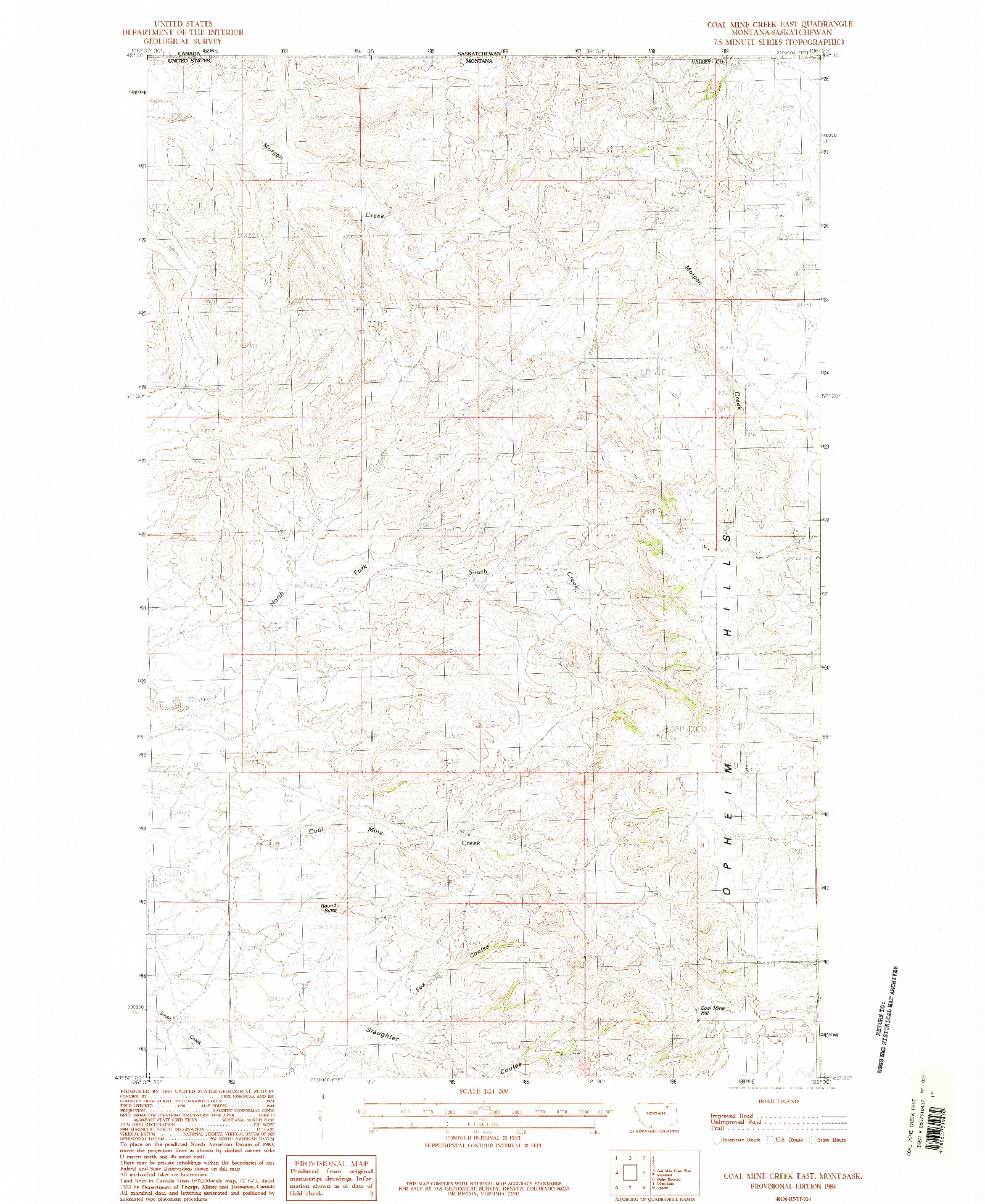 USGS 1:24000-SCALE QUADRANGLE FOR COAL MINE CREEK EAST, MT 1984