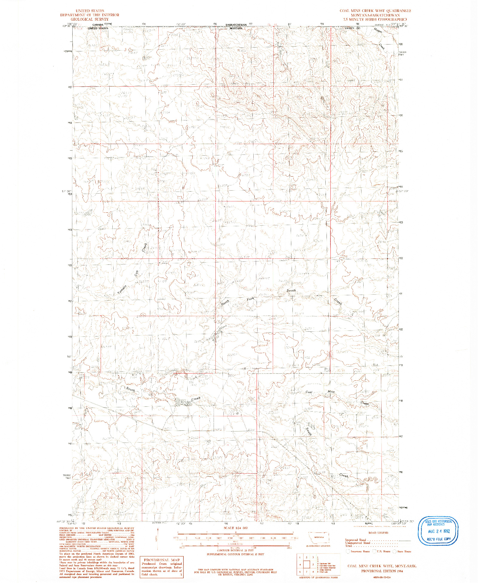 USGS 1:24000-SCALE QUADRANGLE FOR COAL MINE CREEK WEST, MT 1984