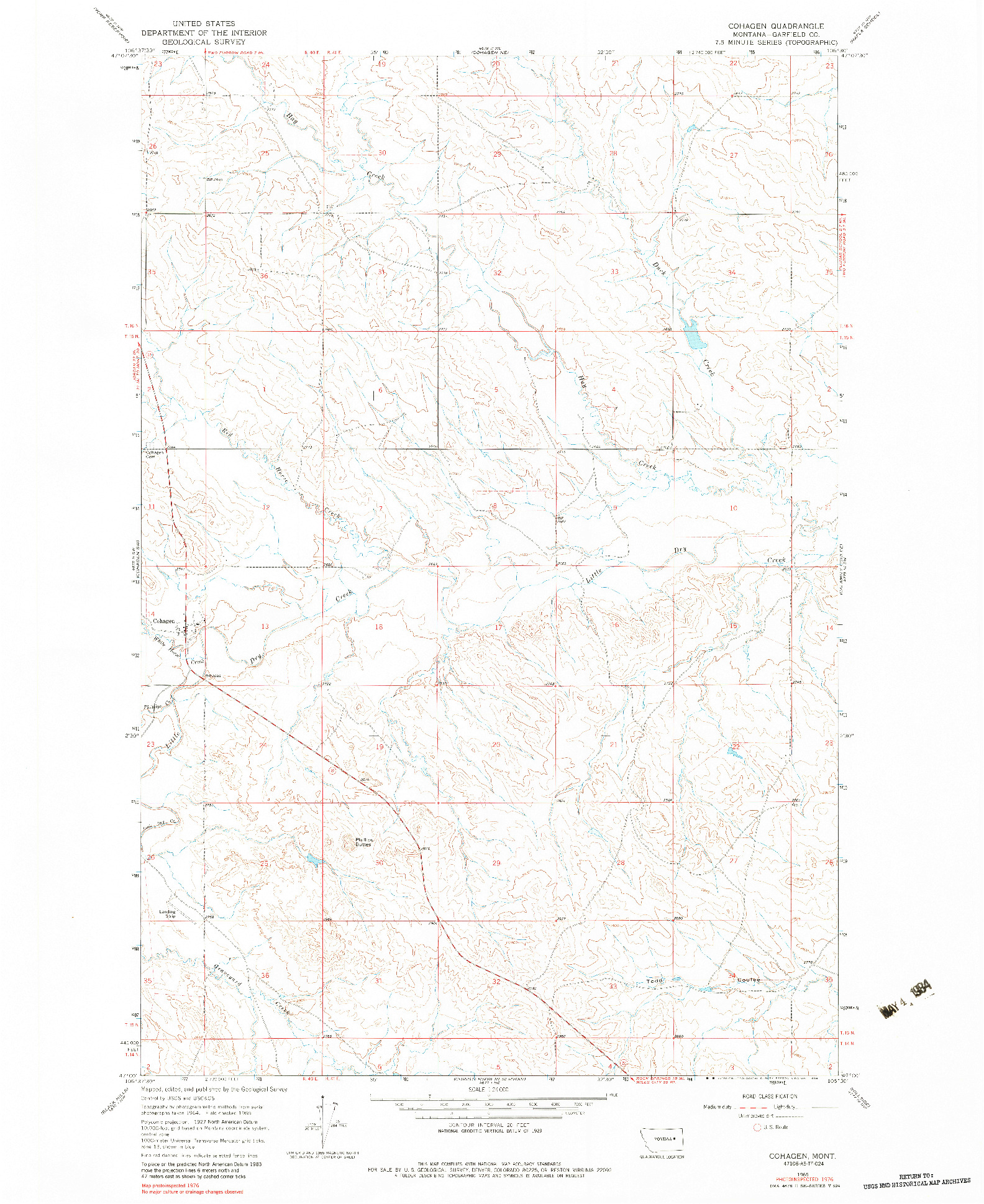 USGS 1:24000-SCALE QUADRANGLE FOR COHAGEN, MT 1965