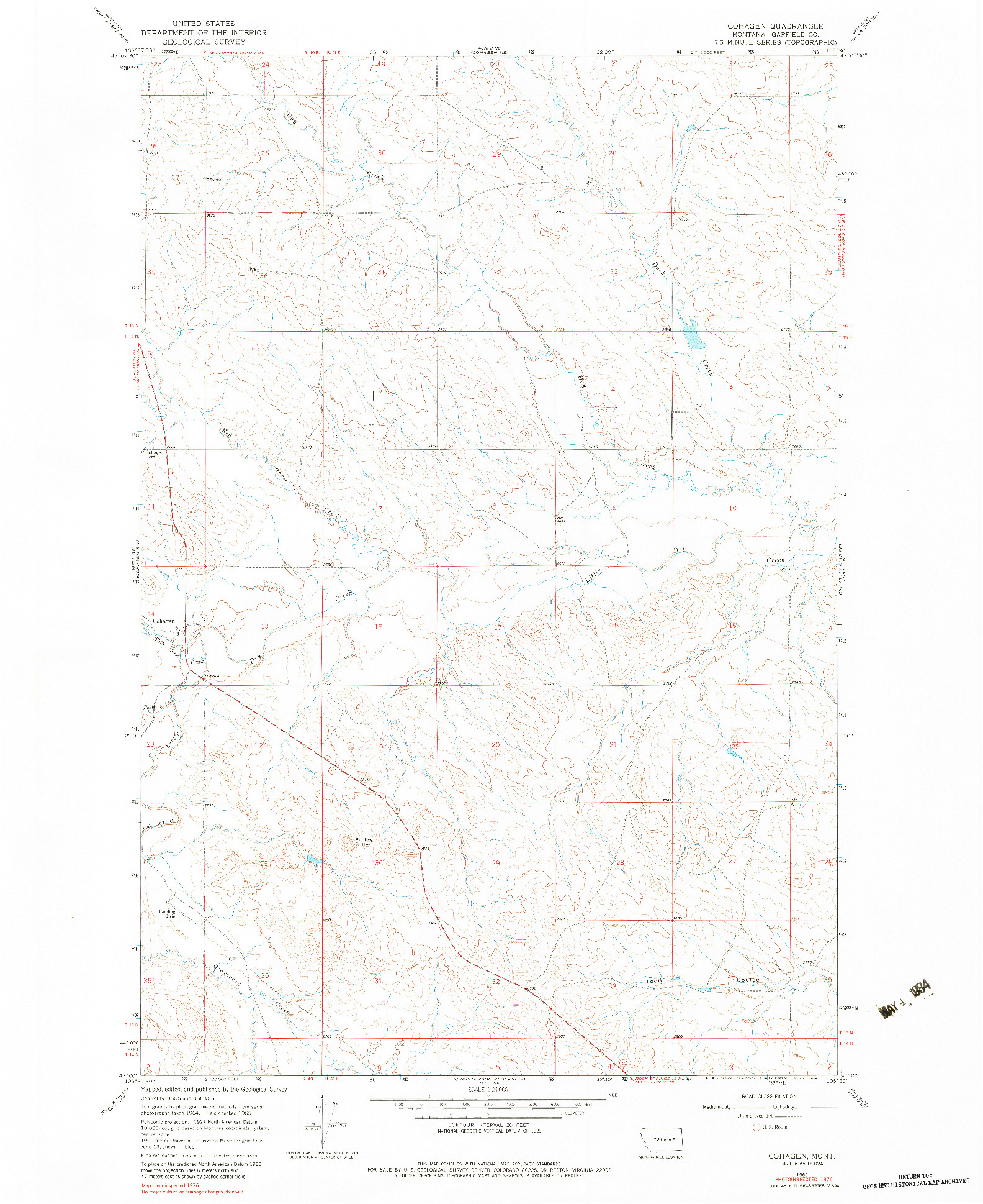 USGS 1:24000-SCALE QUADRANGLE FOR COHAGEN, MT 1965