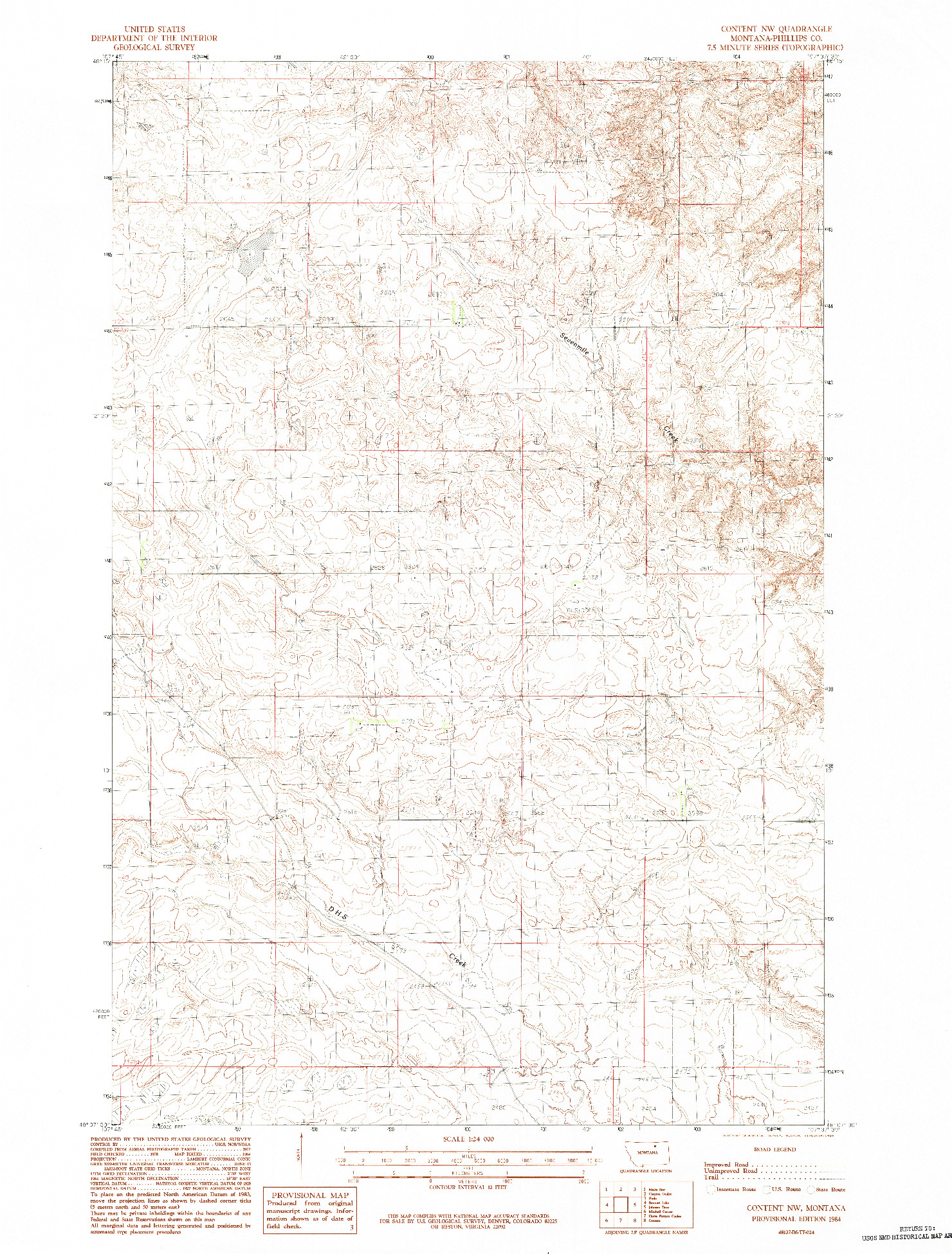 USGS 1:24000-SCALE QUADRANGLE FOR CONTENT NW, MT 1984