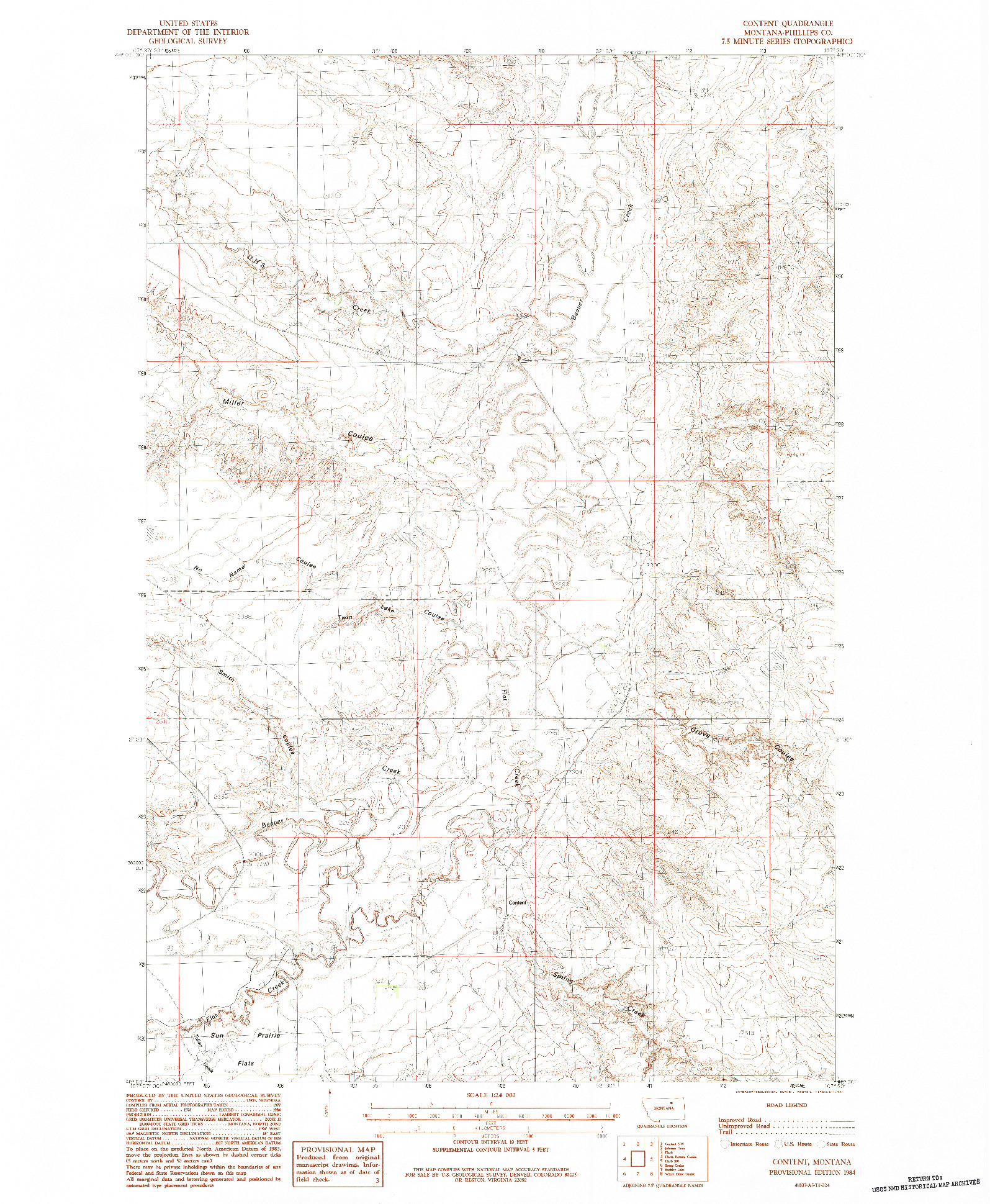 USGS 1:24000-SCALE QUADRANGLE FOR CONTENT, MT 1984