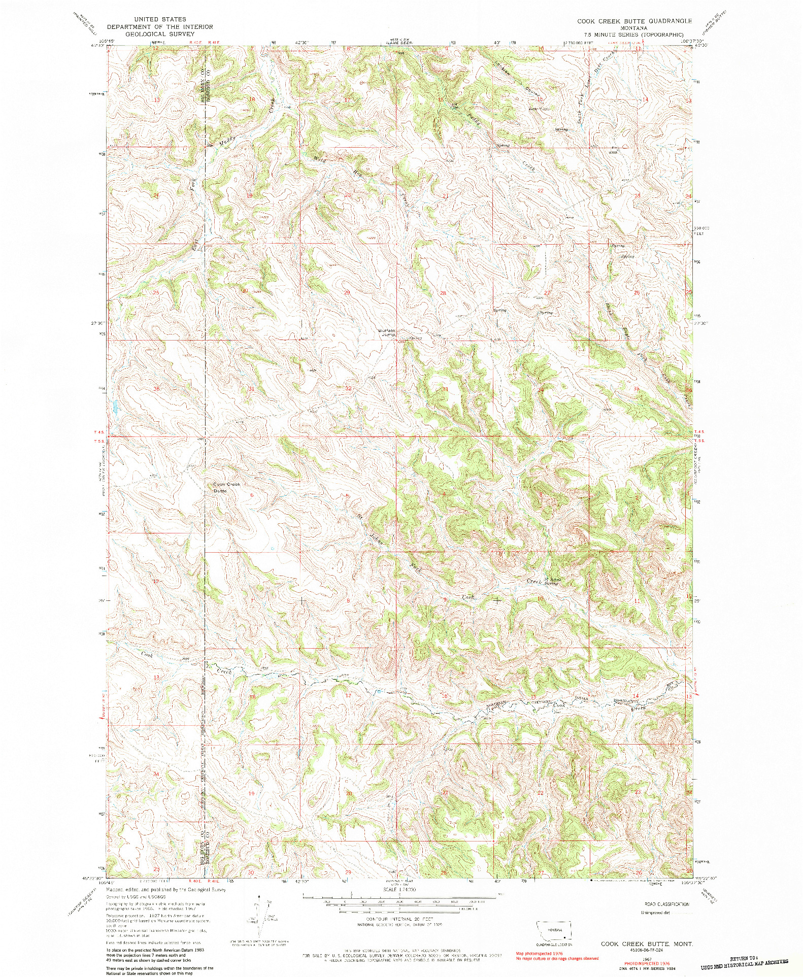 USGS 1:24000-SCALE QUADRANGLE FOR COOK CREEK BUTTE, MT 1967