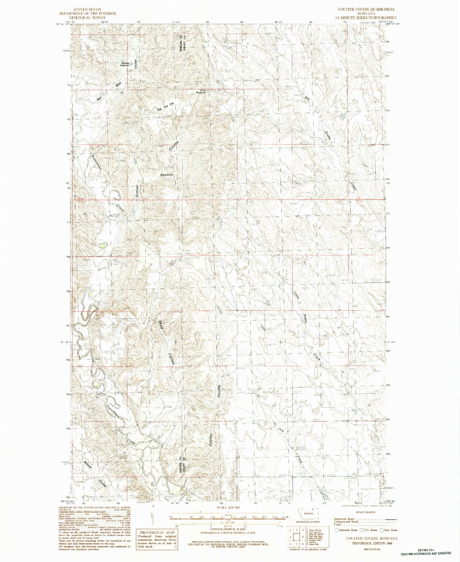 USGS 1:24000-SCALE QUADRANGLE FOR COULTER COULEE, MT 1984