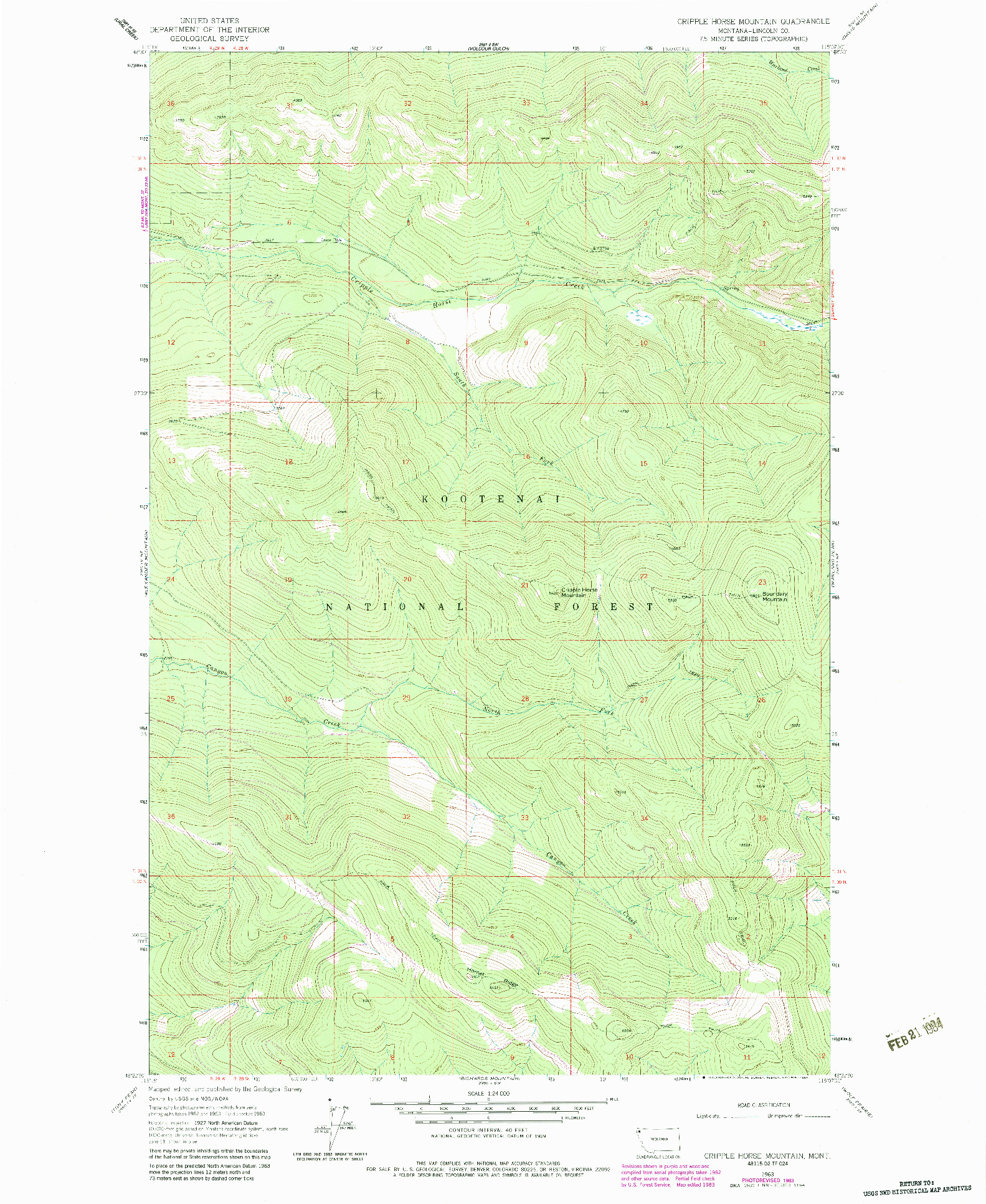 USGS 1:24000-SCALE QUADRANGLE FOR CRIPPLE HORSE MOUNTAIN, MT 1963