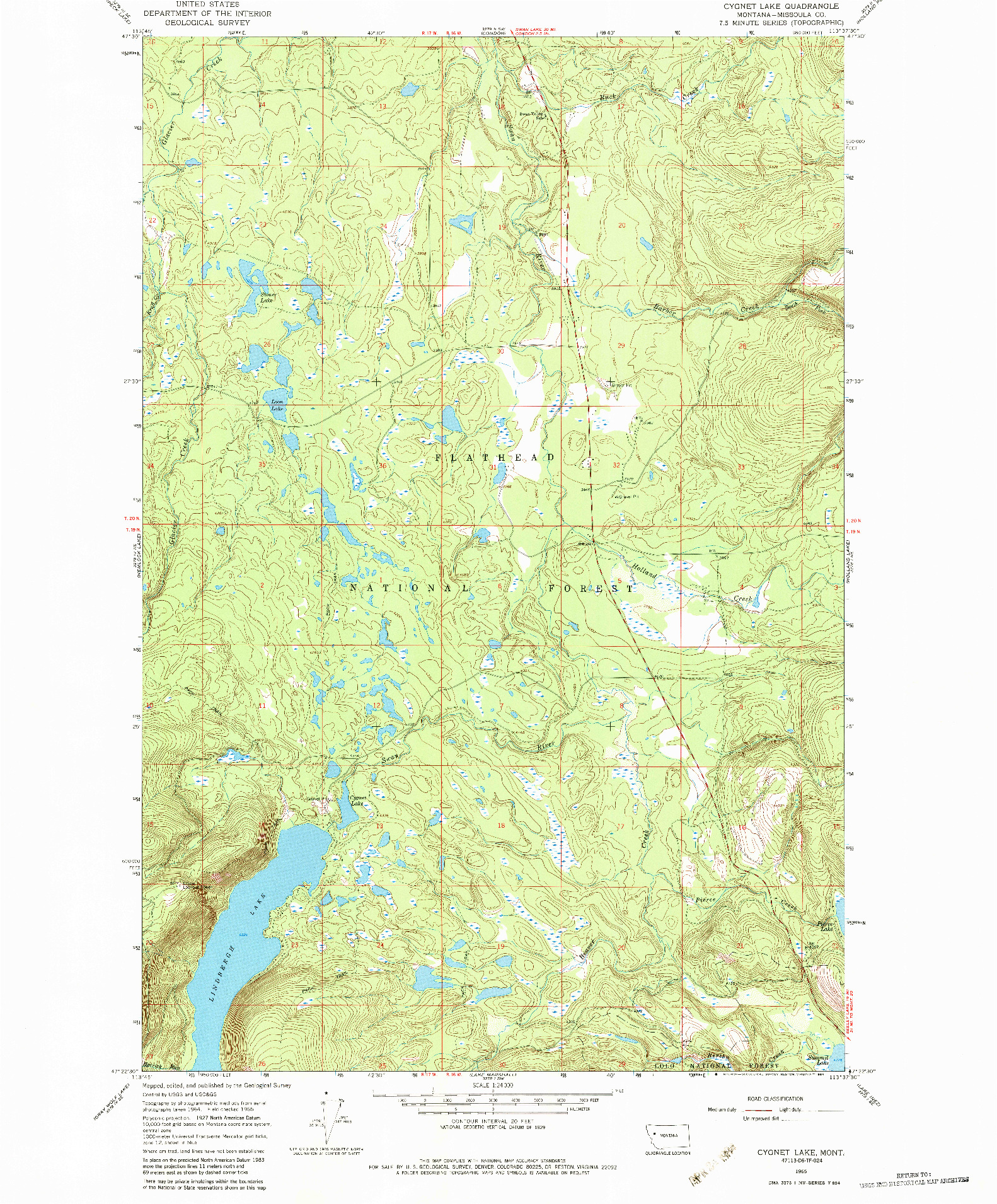 USGS 1:24000-SCALE QUADRANGLE FOR CYGNET LAKE, MT 1965