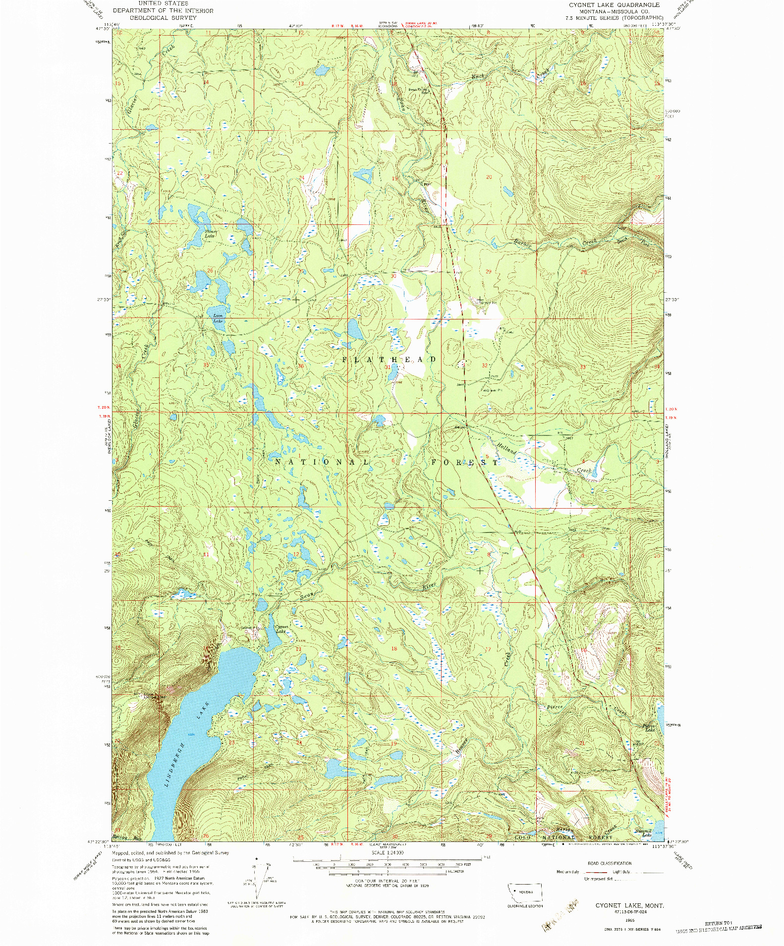 USGS 1:24000-SCALE QUADRANGLE FOR CYGNET LAKE, MT 1965