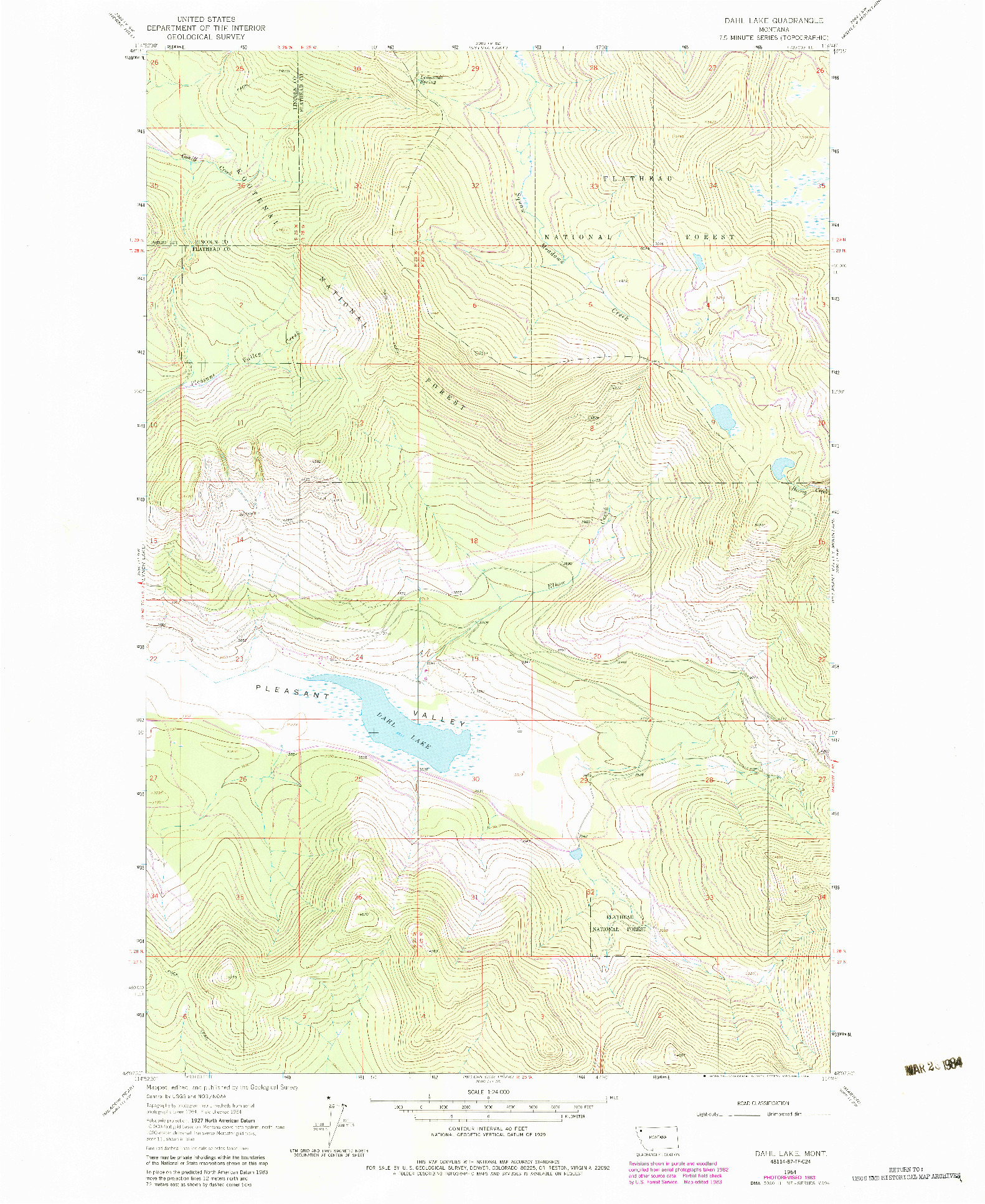 USGS 1:24000-SCALE QUADRANGLE FOR DAHL LAKE, MT 1964
