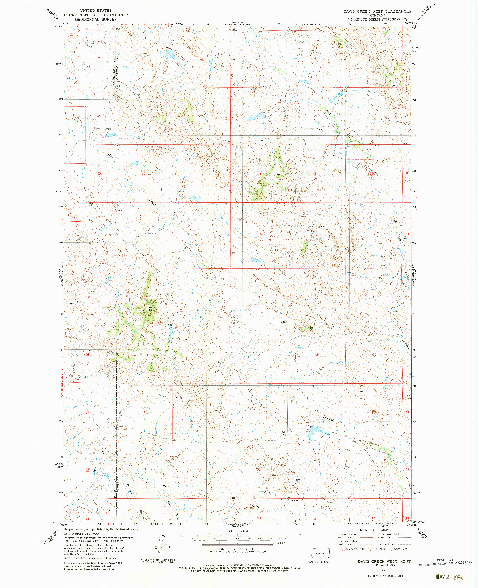 USGS 1:24000-SCALE QUADRANGLE FOR DAVIS CREEK WEST, MT 1979