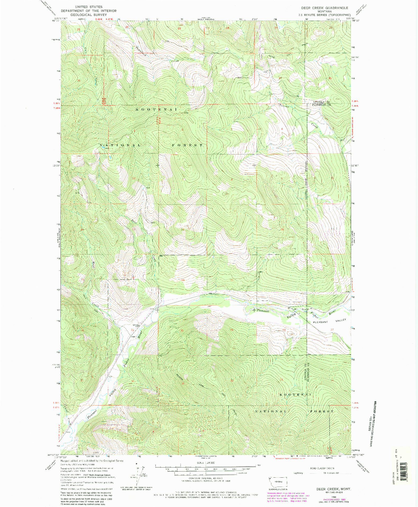 USGS 1:24000-SCALE QUADRANGLE FOR DEER CREEK, MT 1966