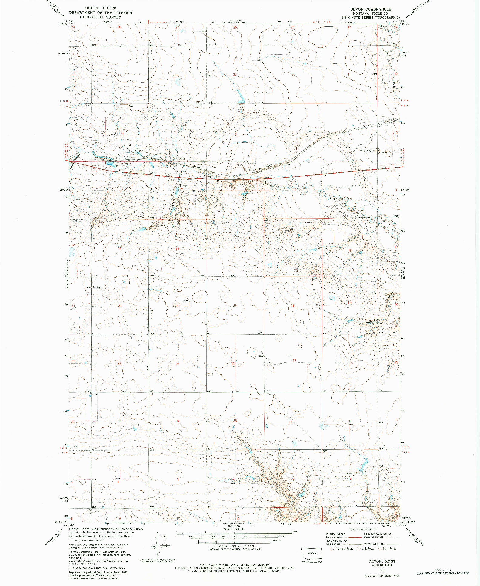 USGS 1:24000-SCALE QUADRANGLE FOR DEVON, MT 1970