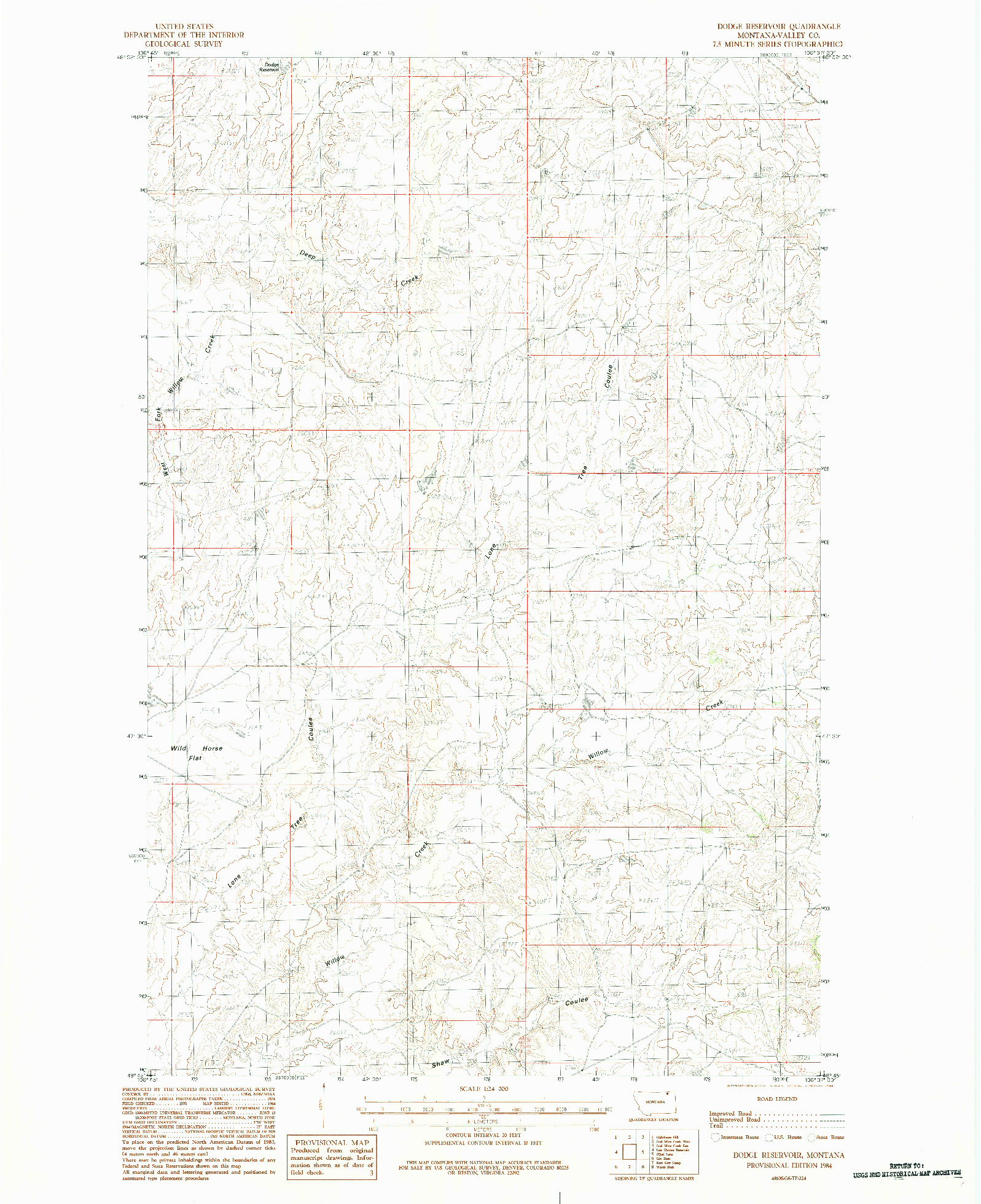 USGS 1:24000-SCALE QUADRANGLE FOR DODGE RESERVOIR, MT 1984