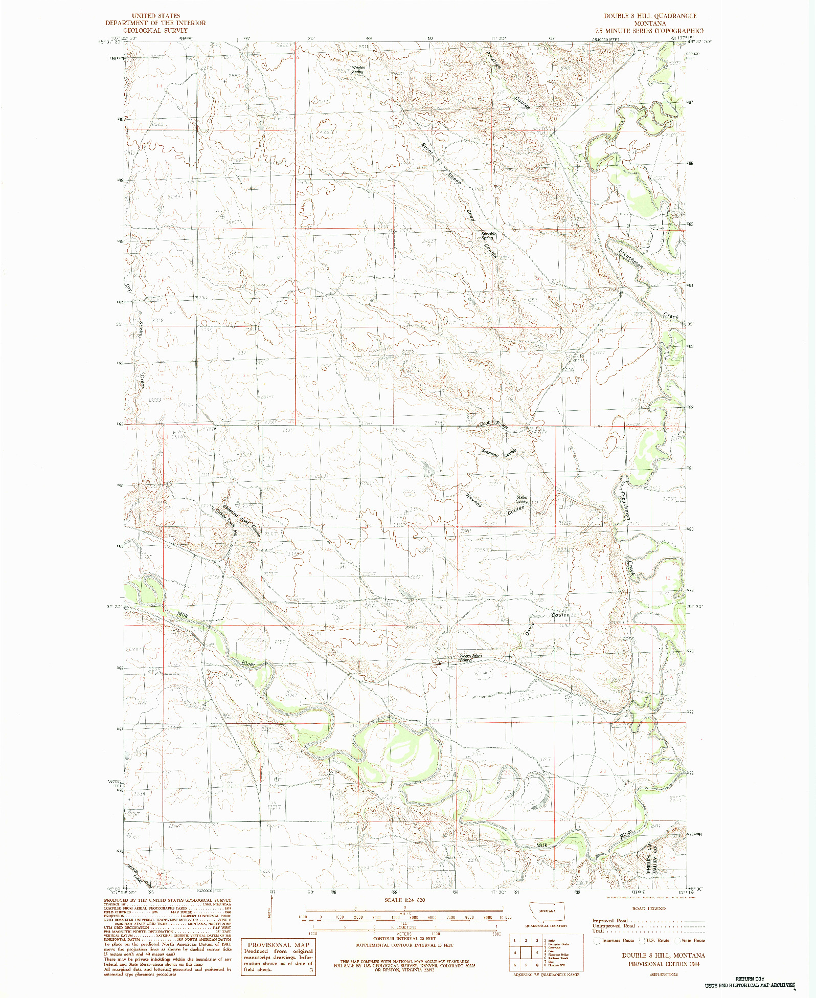 USGS 1:24000-SCALE QUADRANGLE FOR DOUBLE S HILL, MT 1984