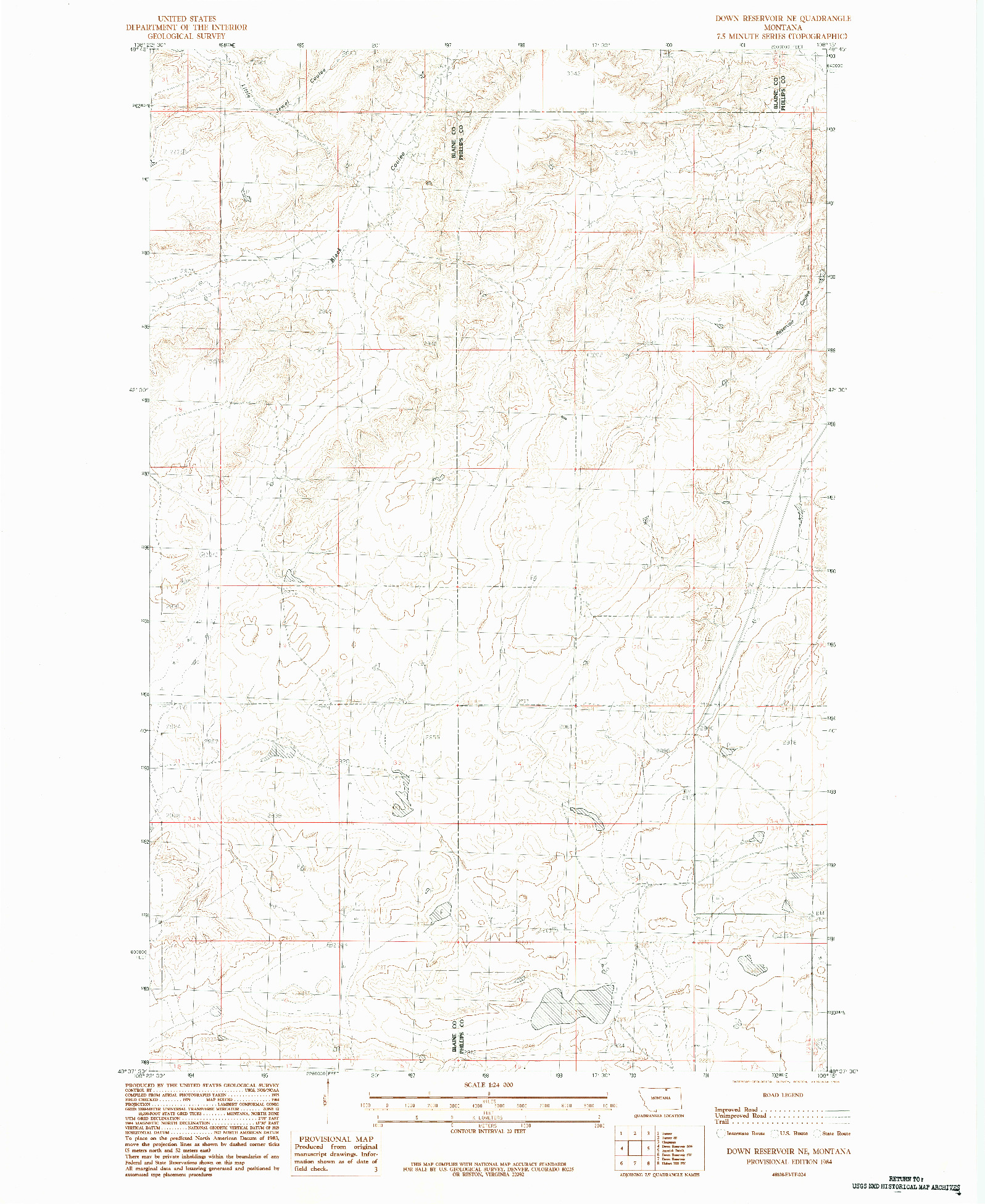 USGS 1:24000-SCALE QUADRANGLE FOR DOWN RESERVOIR NE, MT 1984