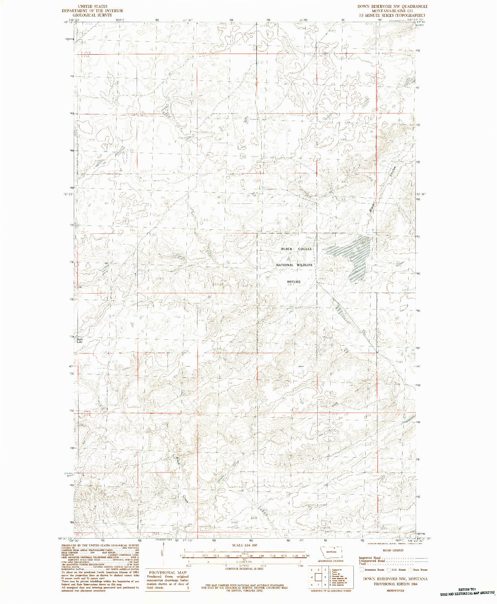 USGS 1:24000-SCALE QUADRANGLE FOR DOWN RESERVOIR NW, MT 1984