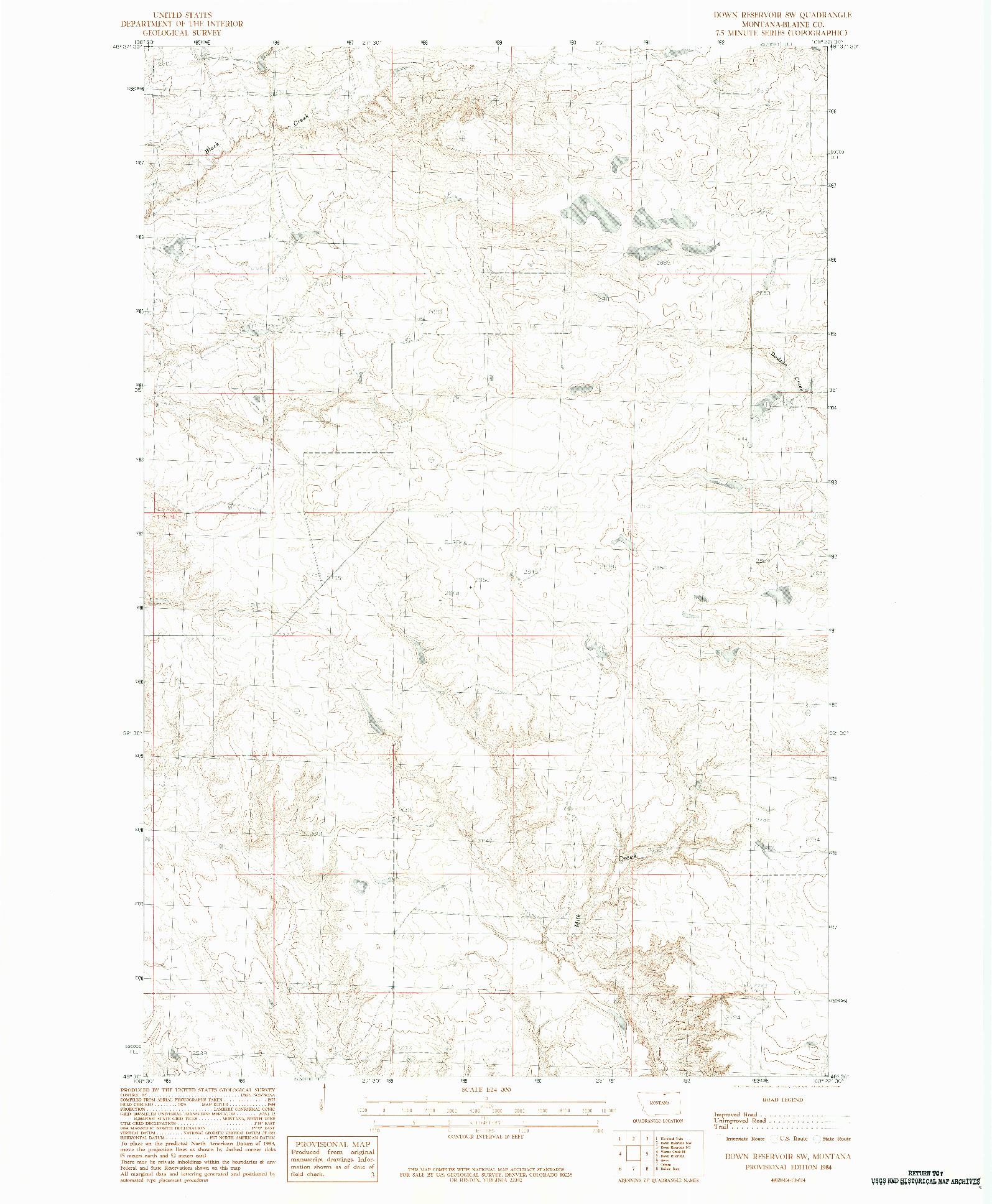 USGS 1:24000-SCALE QUADRANGLE FOR DOWN RESERVOIR SW, MT 1984