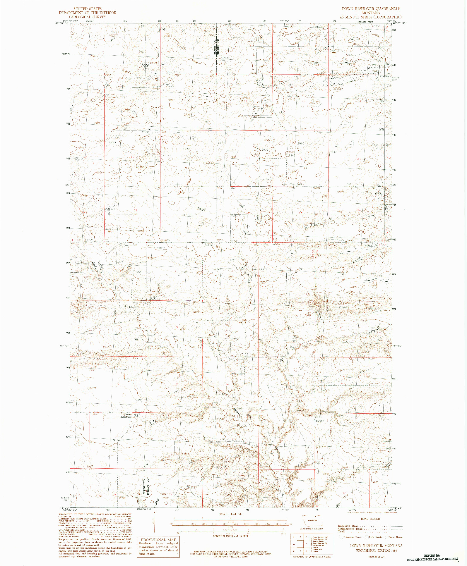 USGS 1:24000-SCALE QUADRANGLE FOR DOWN RESERVOIR, MT 1984