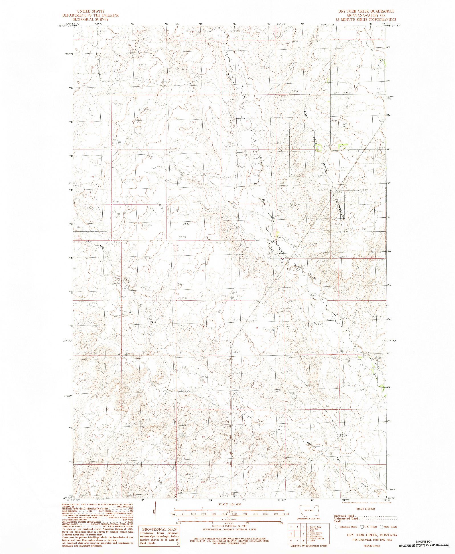USGS 1:24000-SCALE QUADRANGLE FOR DRY FORK CREEK, MT 1984