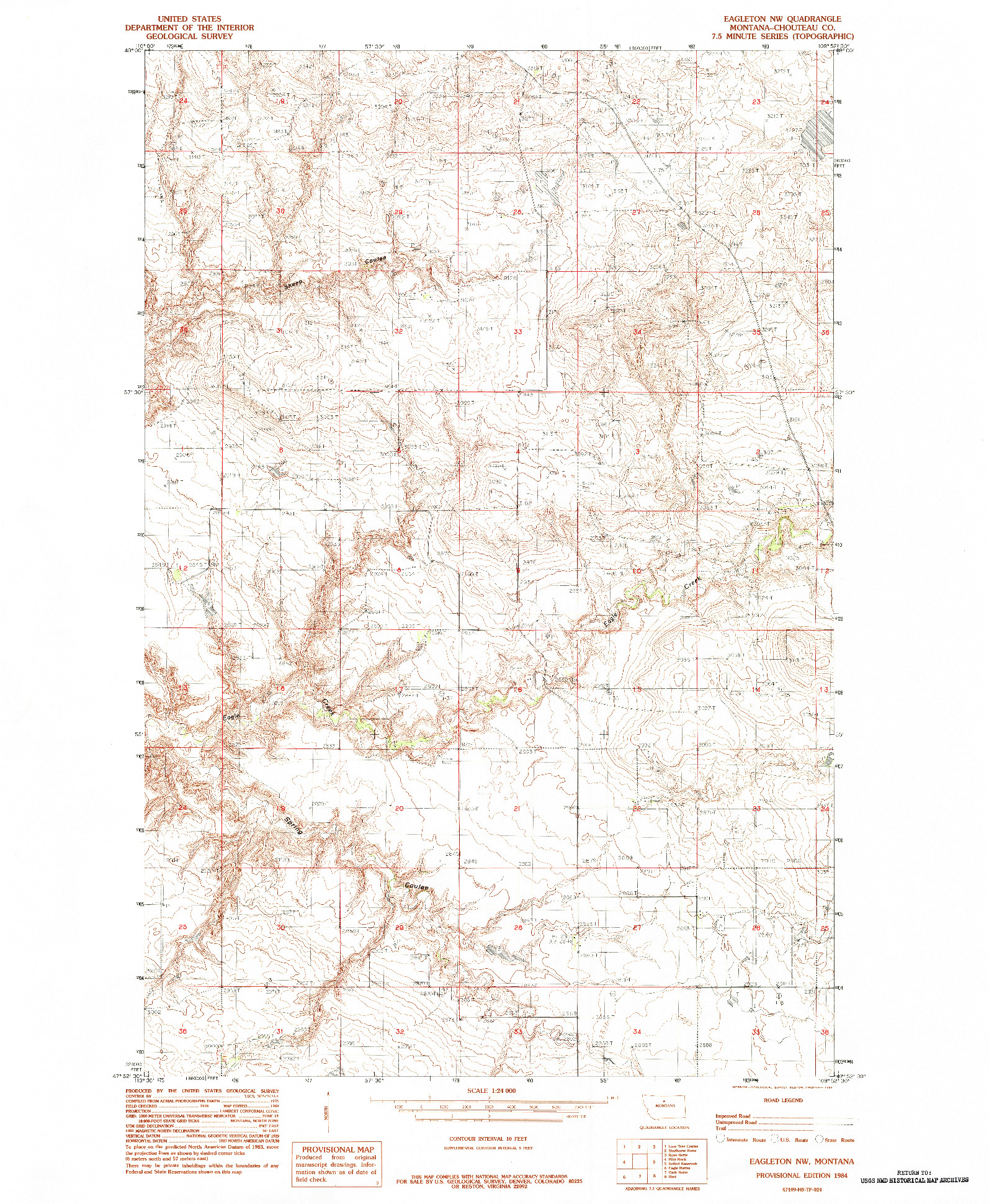 USGS 1:24000-SCALE QUADRANGLE FOR EAGLETON NW, MT 1984