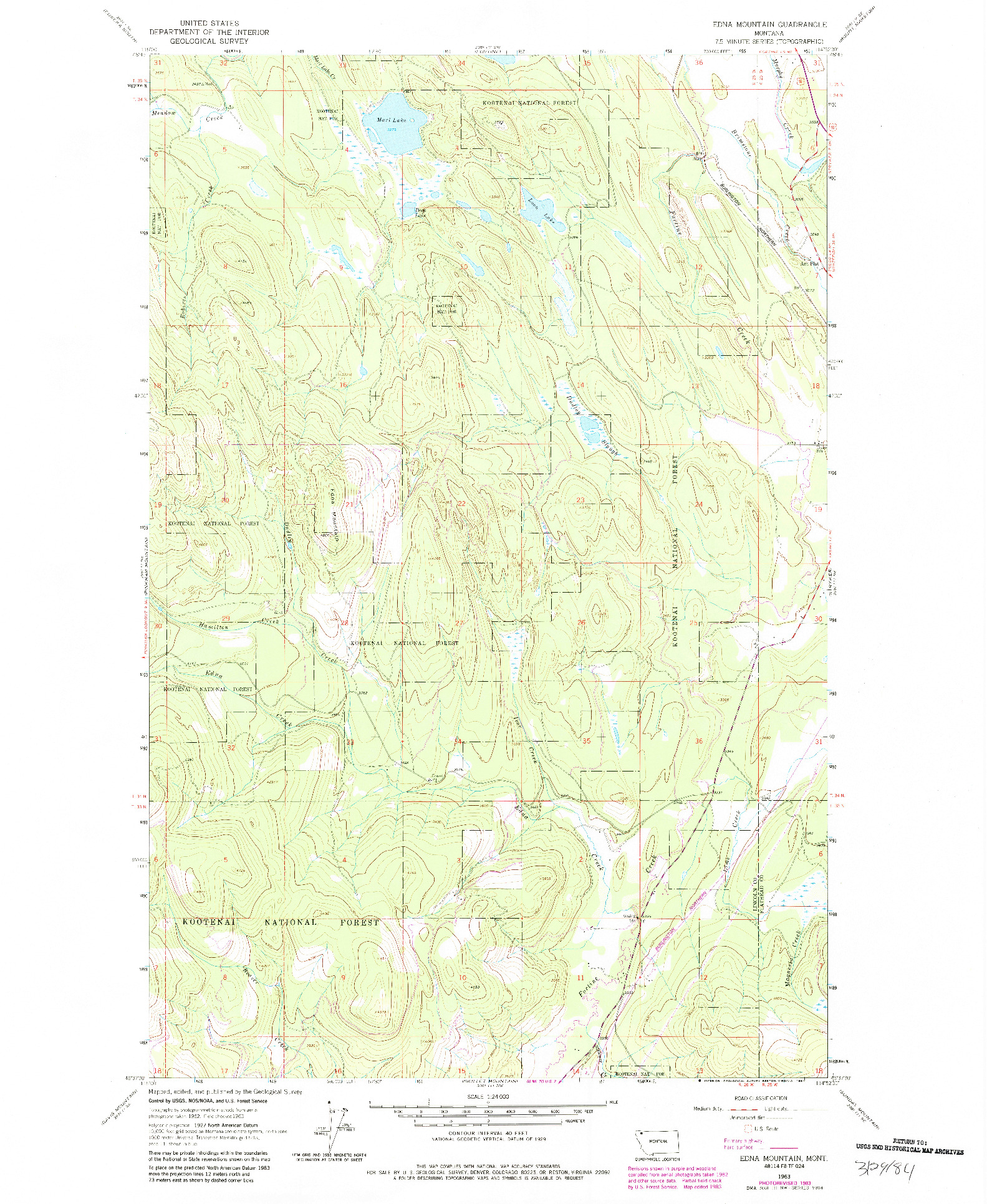 USGS 1:24000-SCALE QUADRANGLE FOR EDNA MOUNTAIN, MT 1963