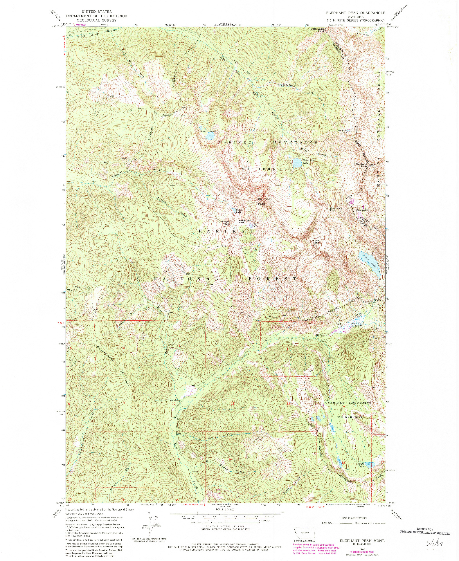 USGS 1:24000-SCALE QUADRANGLE FOR ELEPHANT PEAK, MT 1966