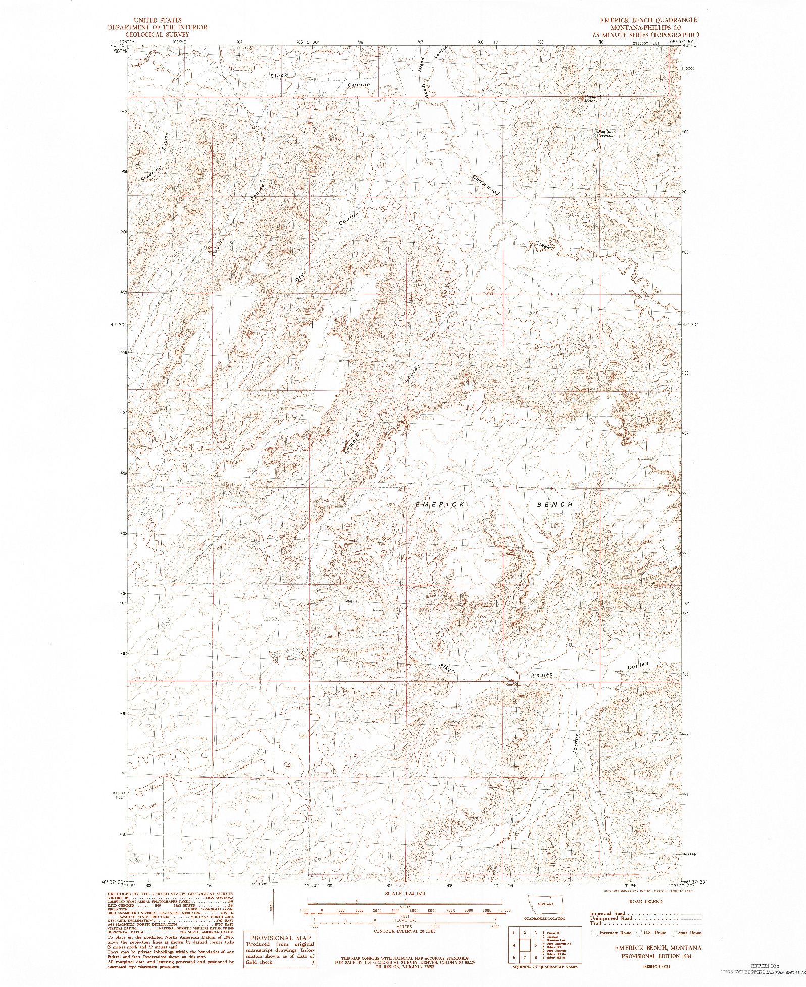 USGS 1:24000-SCALE QUADRANGLE FOR EMERICK BENCH, MT 1984