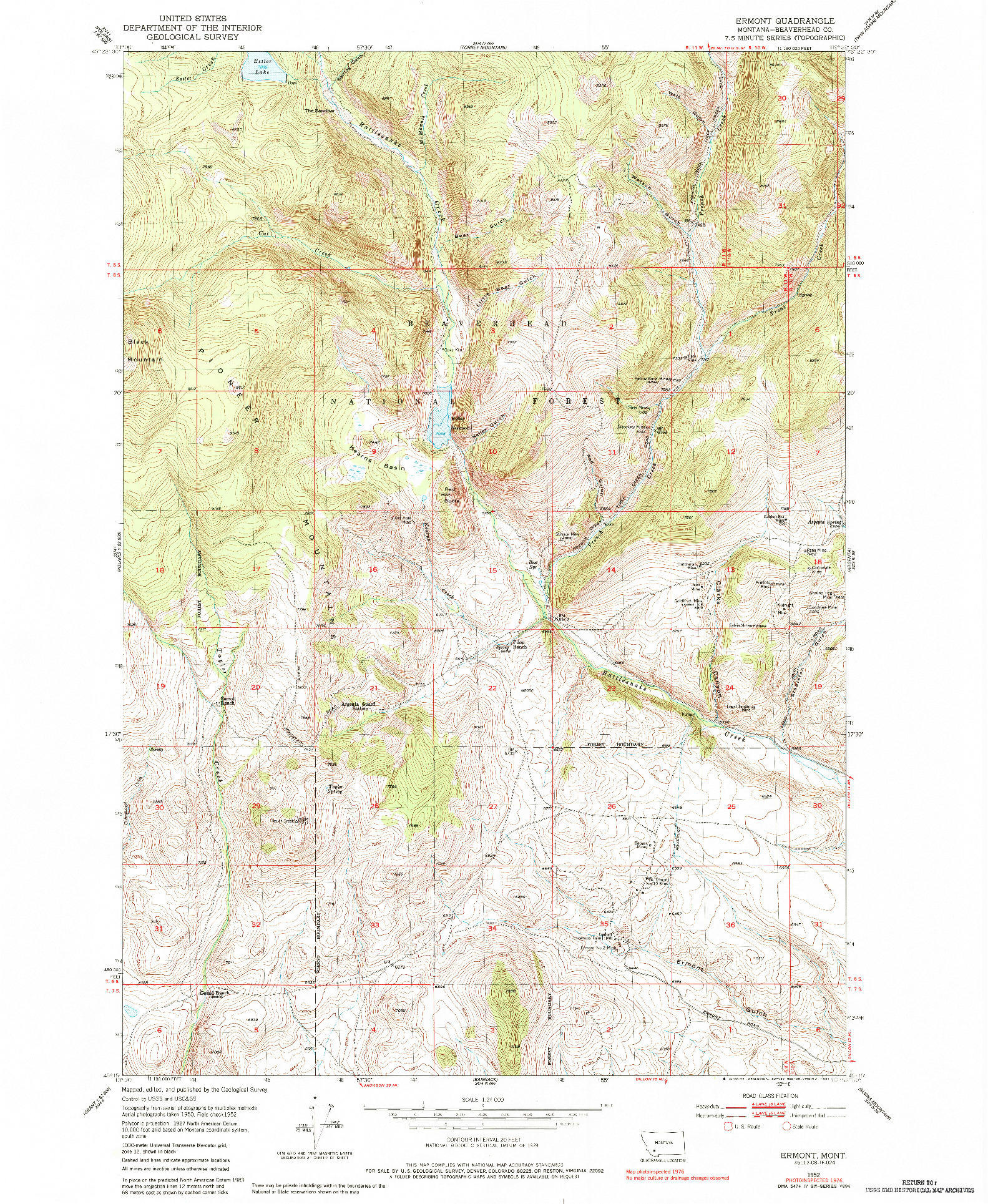 USGS 1:24000-SCALE QUADRANGLE FOR ERMONT, MT 1952