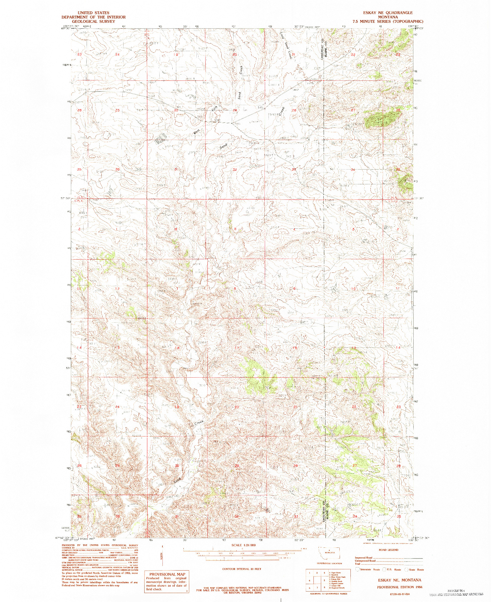 USGS 1:24000-SCALE QUADRANGLE FOR ESKAY NE, MT 1984