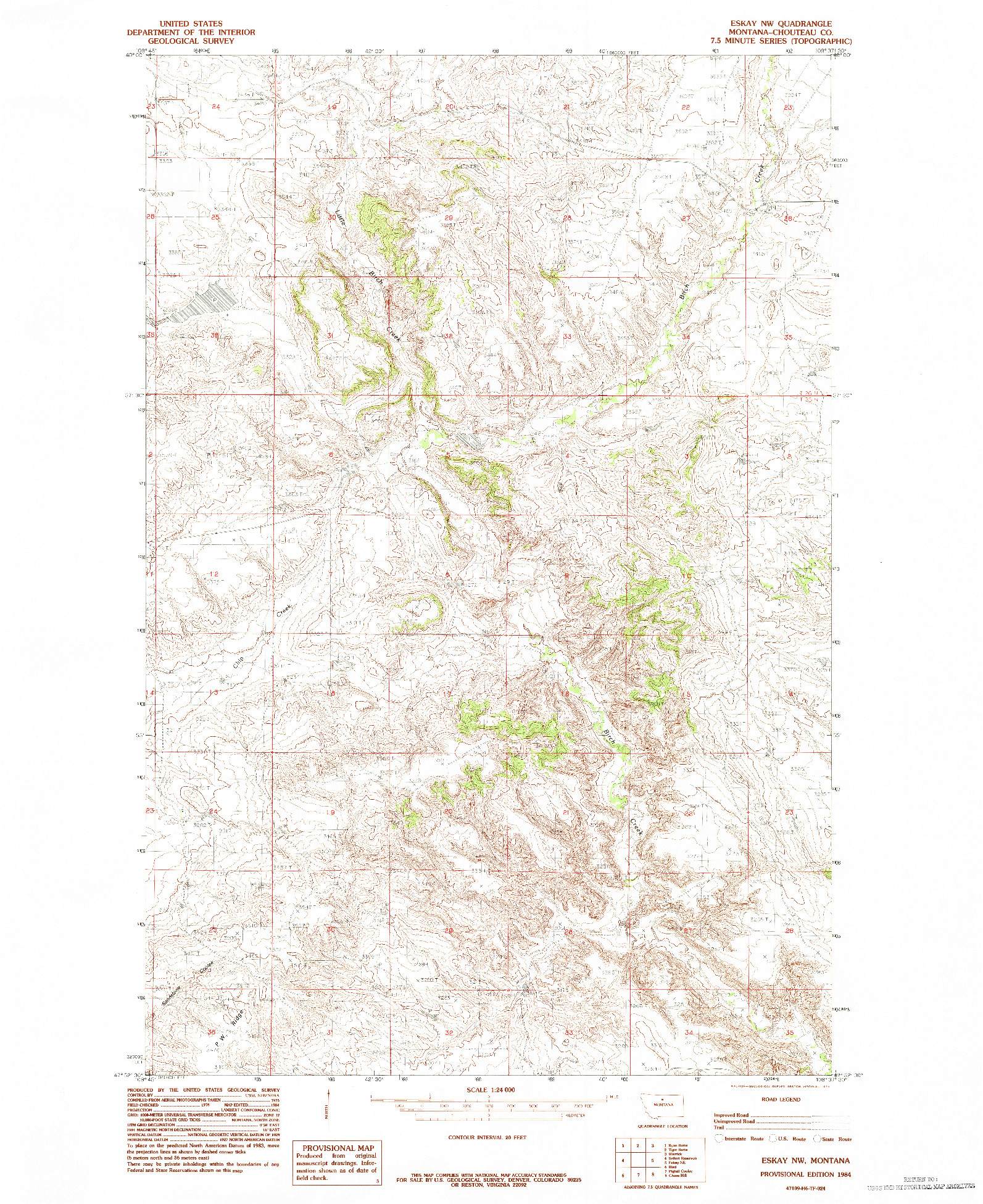 USGS 1:24000-SCALE QUADRANGLE FOR ESKAY NW, MT 1984