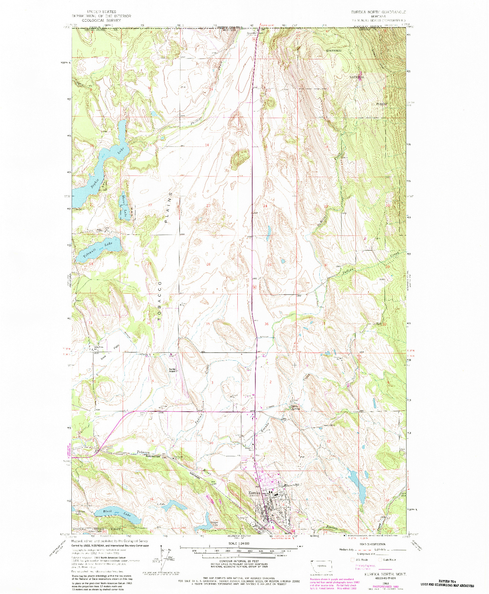 USGS 1:24000-SCALE QUADRANGLE FOR EUREKA NORTH, MT 1963