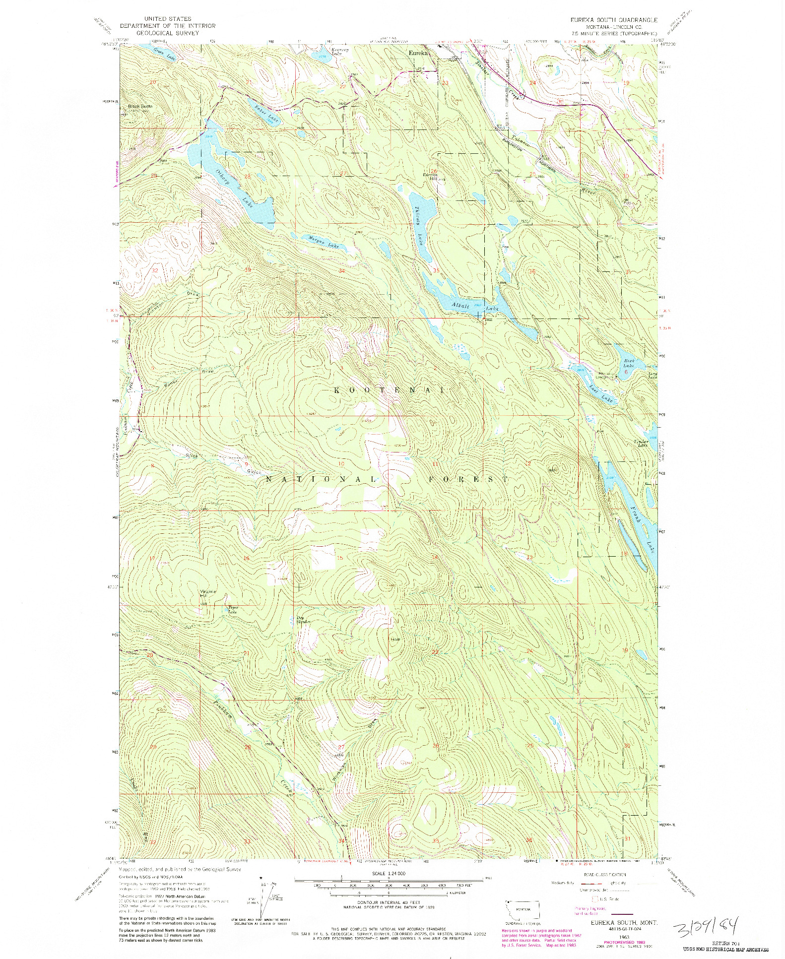 USGS 1:24000-SCALE QUADRANGLE FOR EUREKA SOUTH, MT 1963