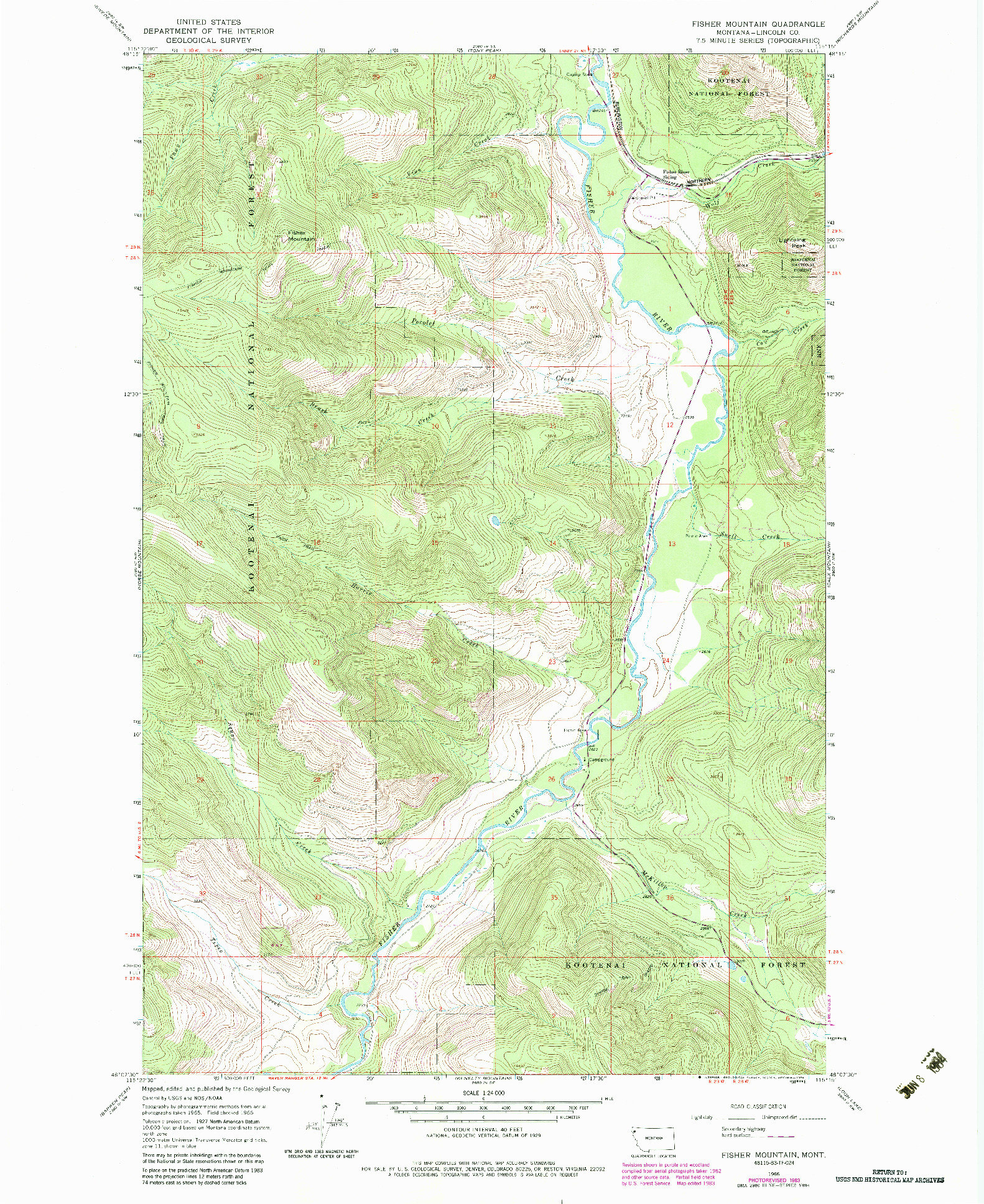 USGS 1:24000-SCALE QUADRANGLE FOR FISHER MOUNTAIN, MT 1966