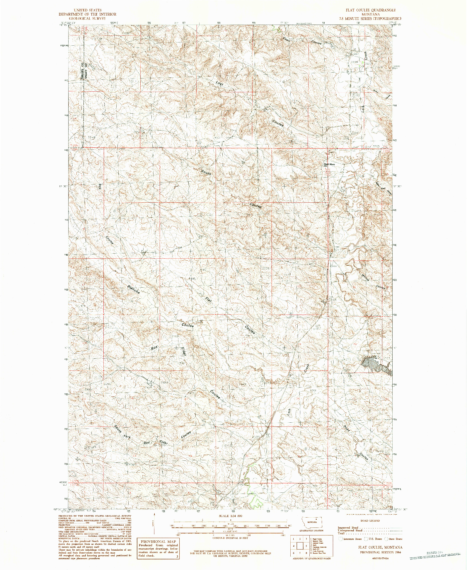 USGS 1:24000-SCALE QUADRANGLE FOR FLAT COULEE, MT 1984