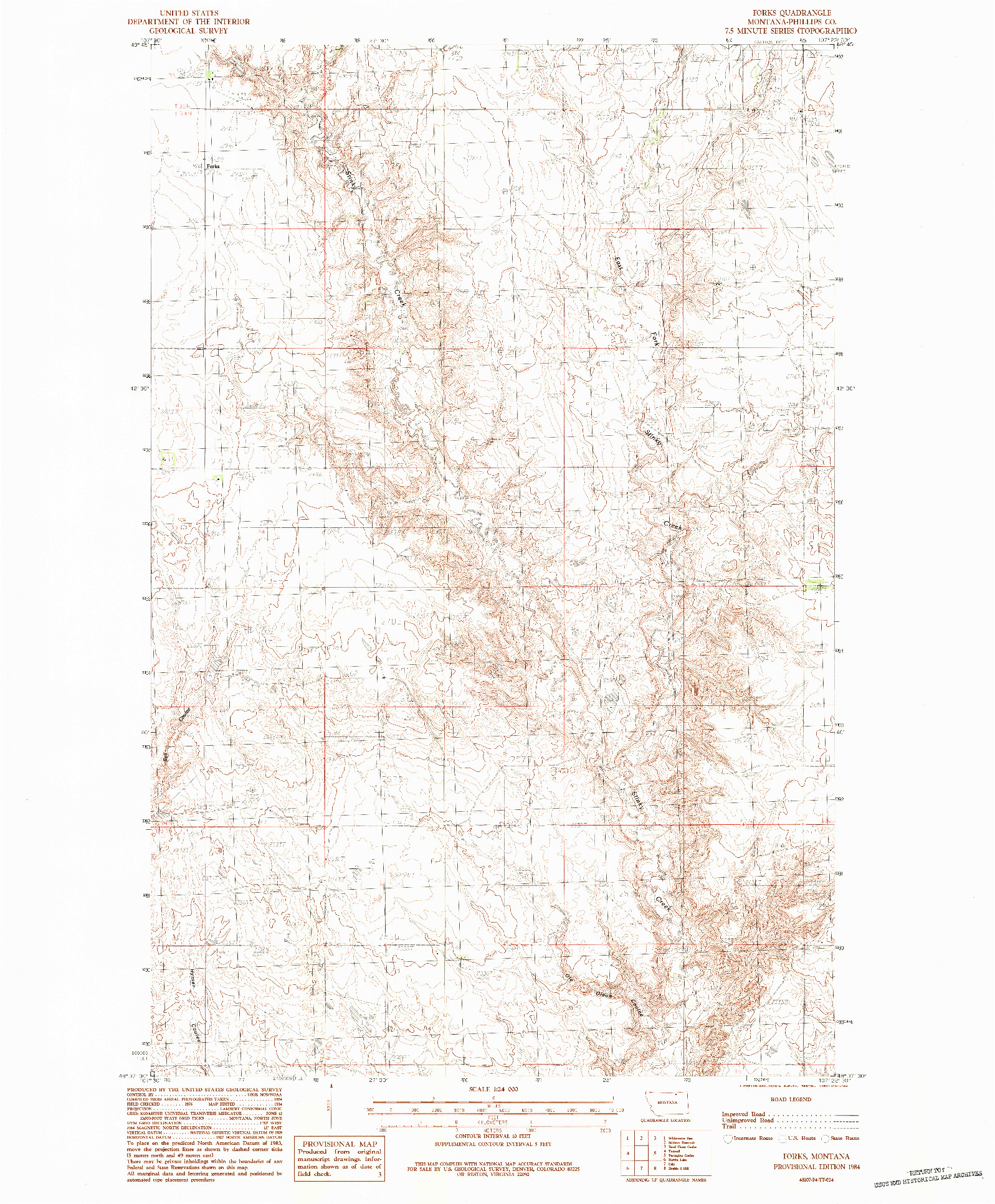 USGS 1:24000-SCALE QUADRANGLE FOR FORKS, MT 1984