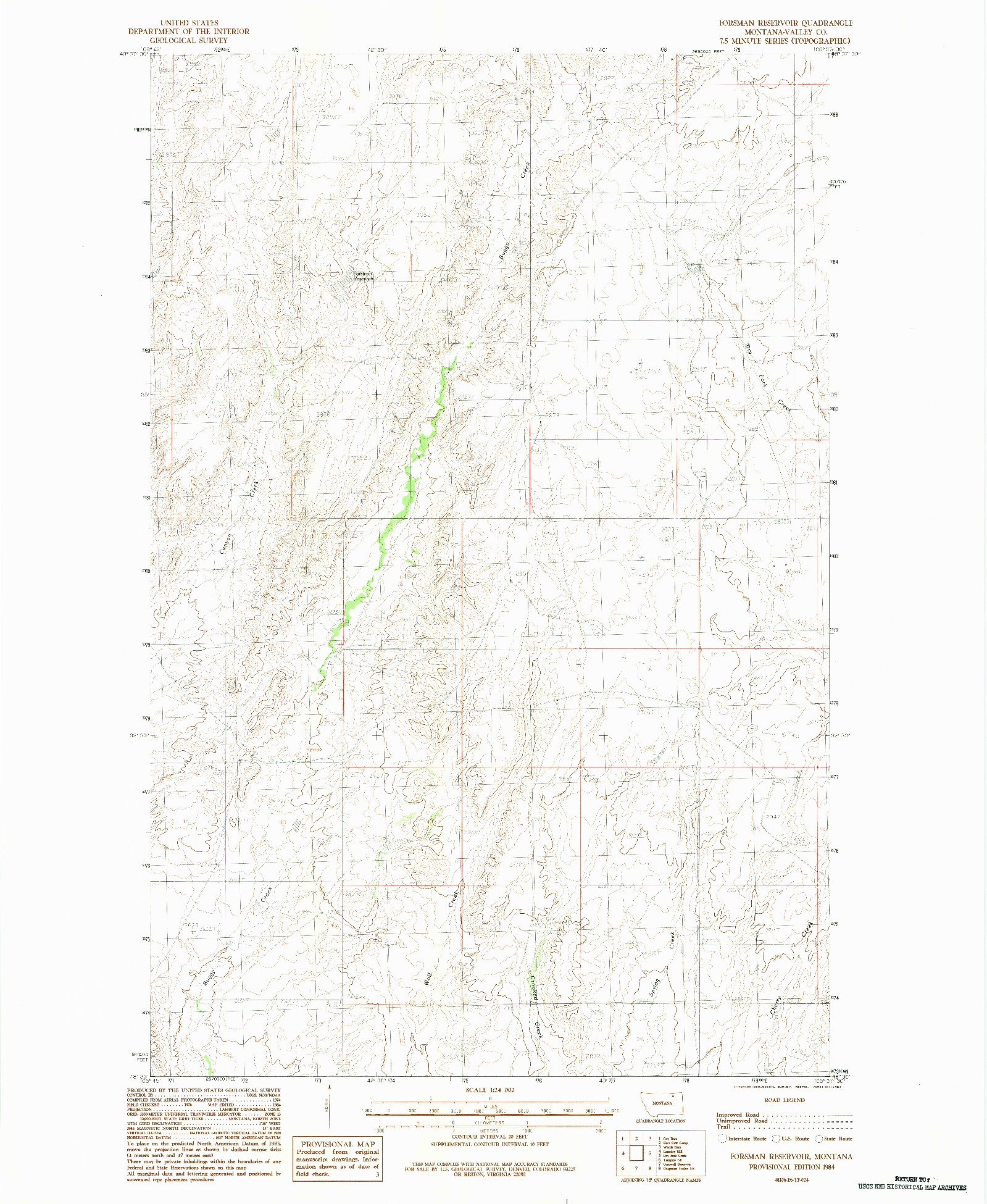 USGS 1:24000-SCALE QUADRANGLE FOR FORSMAN RESERVOIR, MT 1984