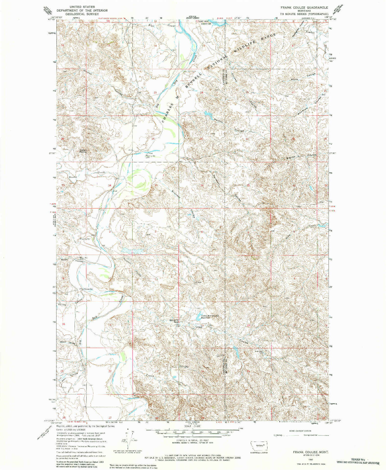 USGS 1:24000-SCALE QUADRANGLE FOR FRANK COULEE, MT 1967