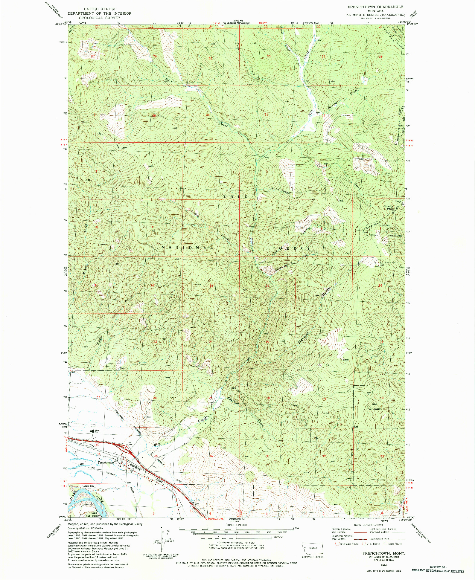 USGS 1:24000-SCALE QUADRANGLE FOR FRENCHTOWN, MT 1984