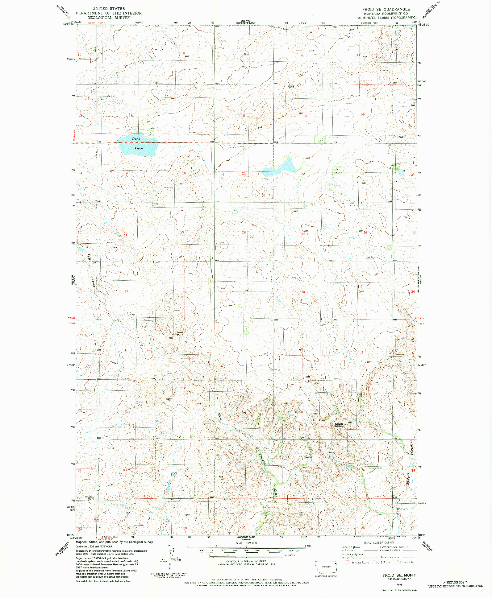 USGS 1:24000-SCALE QUADRANGLE FOR FROID SE, MT 1983