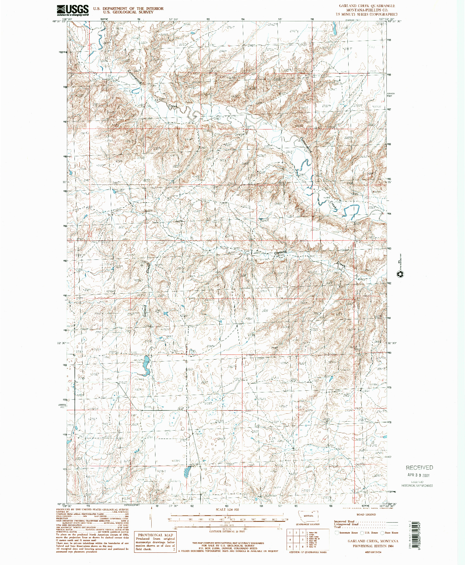 USGS 1:24000-SCALE QUADRANGLE FOR GARLAND CREEK, MT 1984