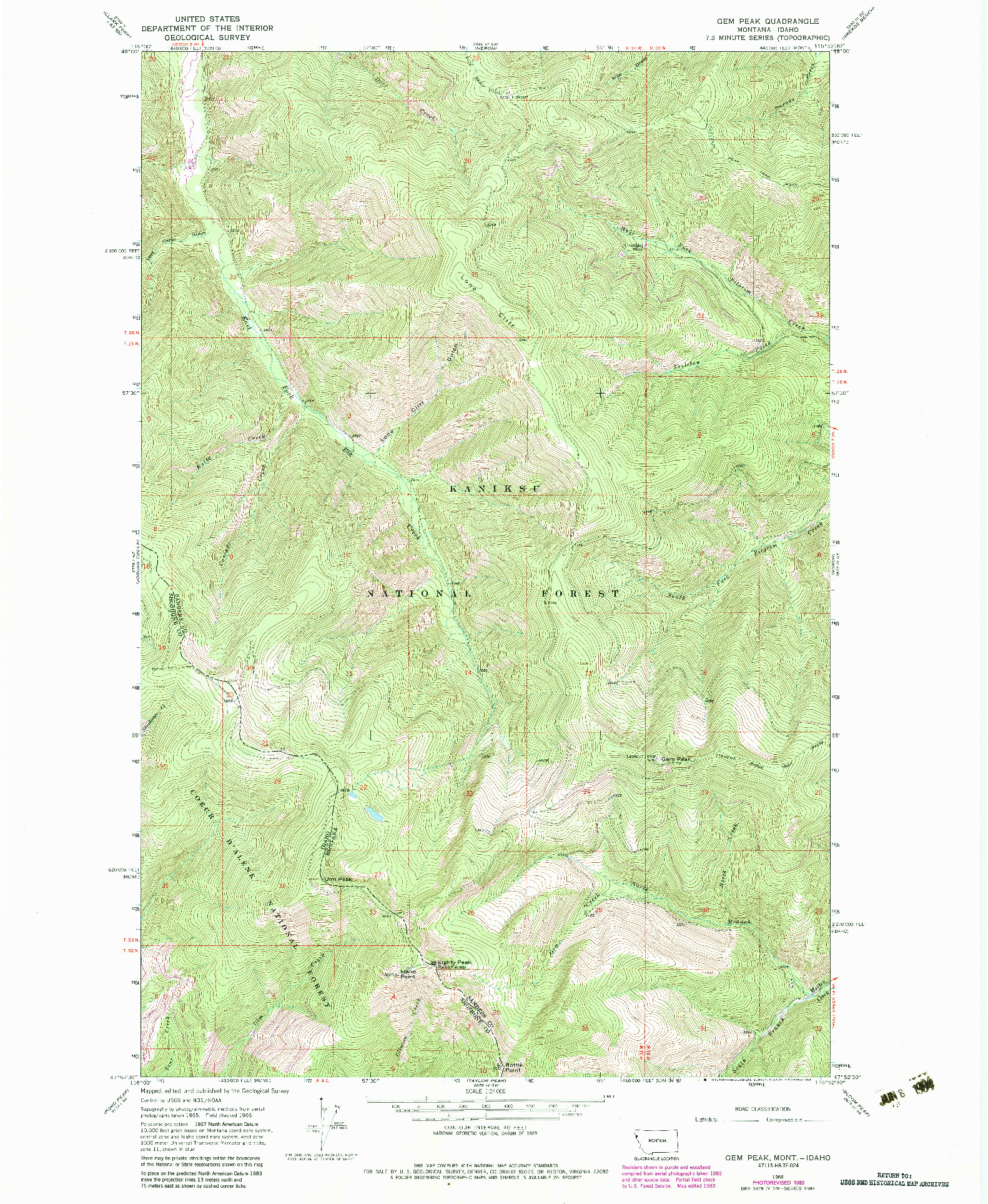 USGS 1:24000-SCALE QUADRANGLE FOR GEM PEAK, MT 1966