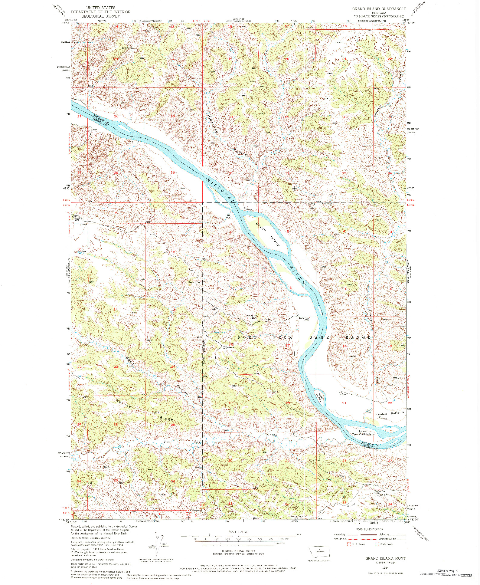 USGS 1:24000-SCALE QUADRANGLE FOR GRAND ISLAND, MT 1954