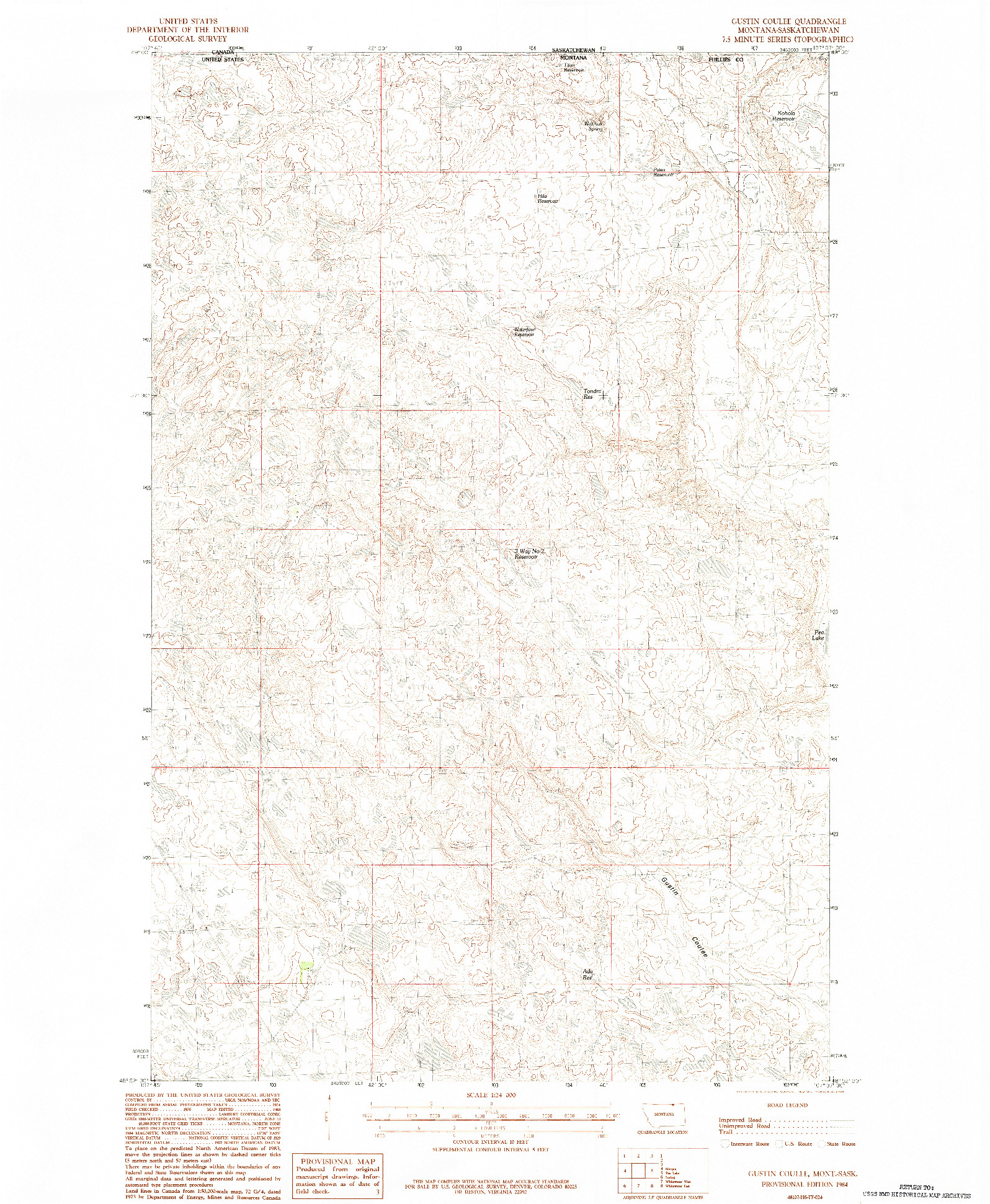 USGS 1:24000-SCALE QUADRANGLE FOR GUSTIN COULEE, MT 1984