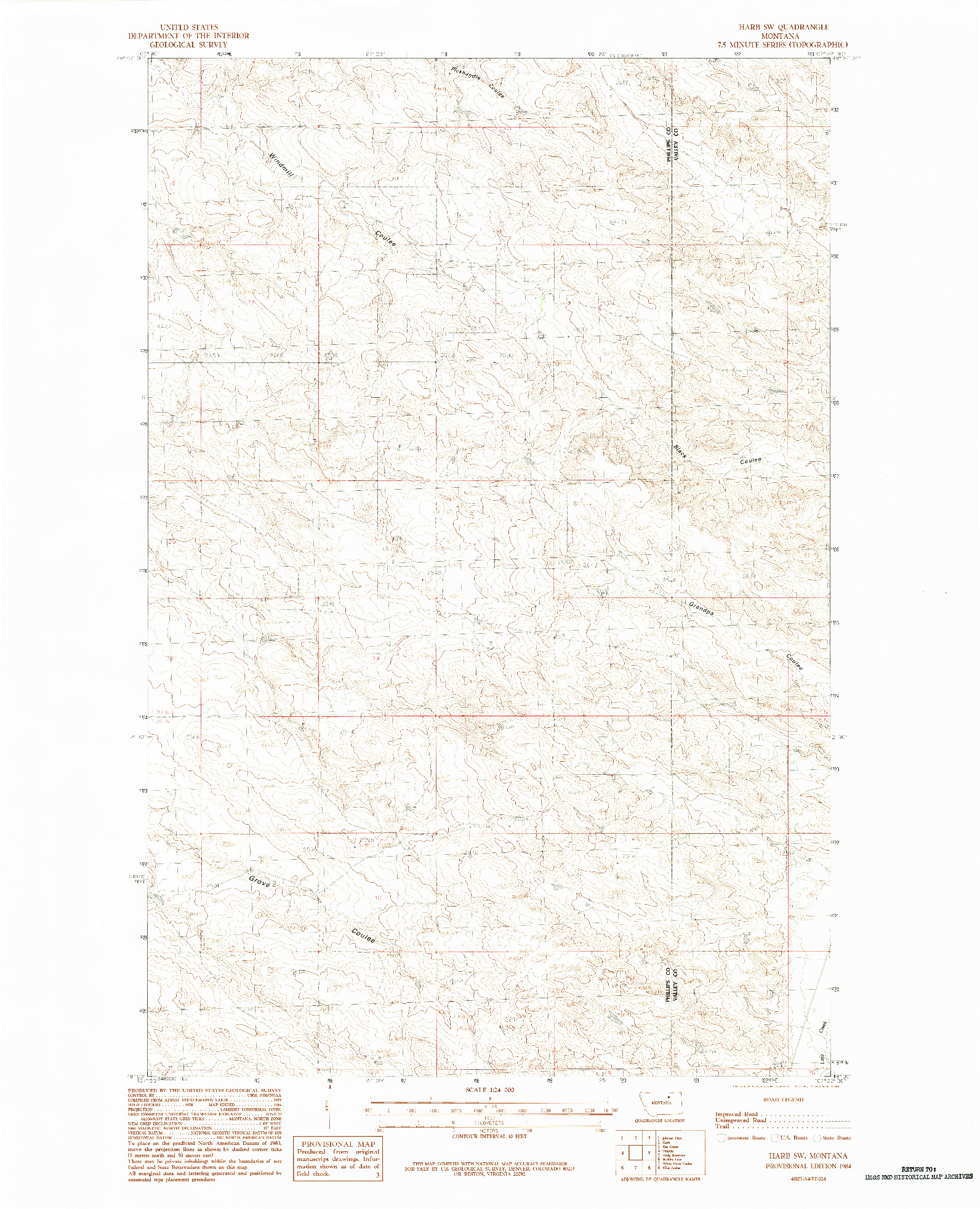 USGS 1:24000-SCALE QUADRANGLE FOR HARB SW, MT 1984