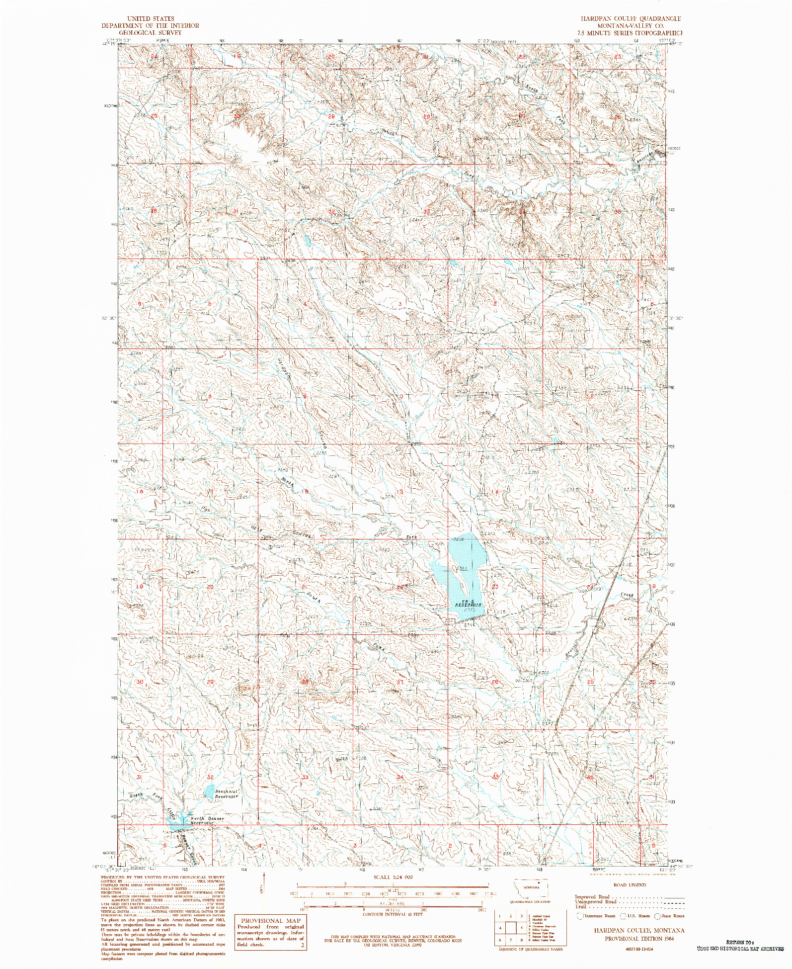USGS 1:24000-SCALE QUADRANGLE FOR HARDPAN COULEE, MT 1984