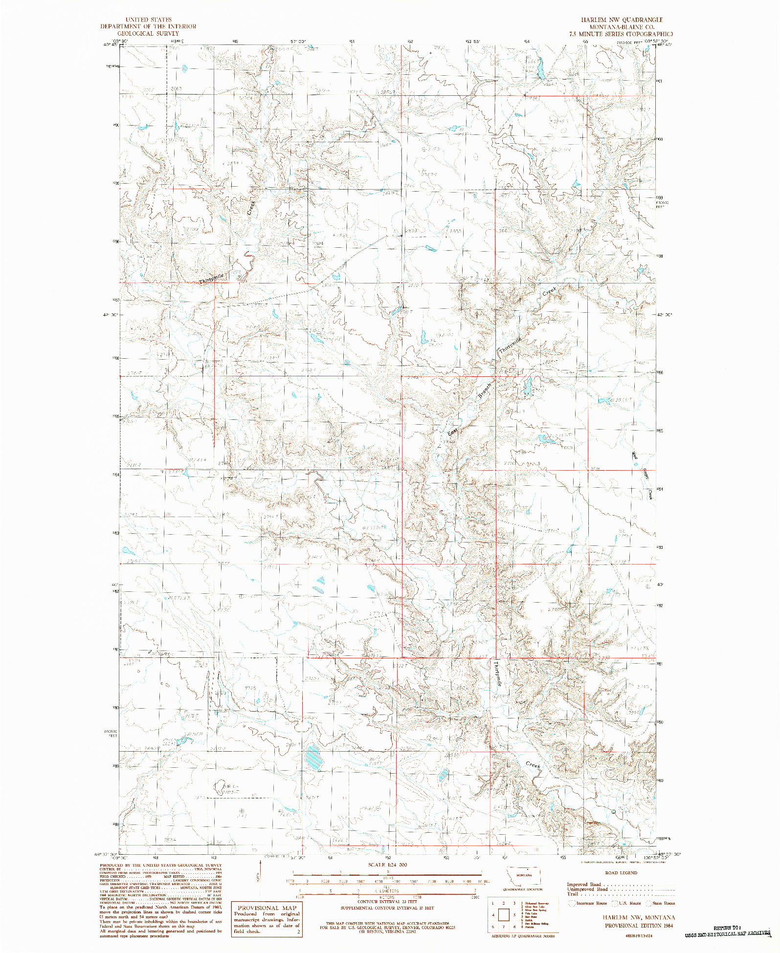 USGS 1:24000-SCALE QUADRANGLE FOR HARLEM NW, MT 1984