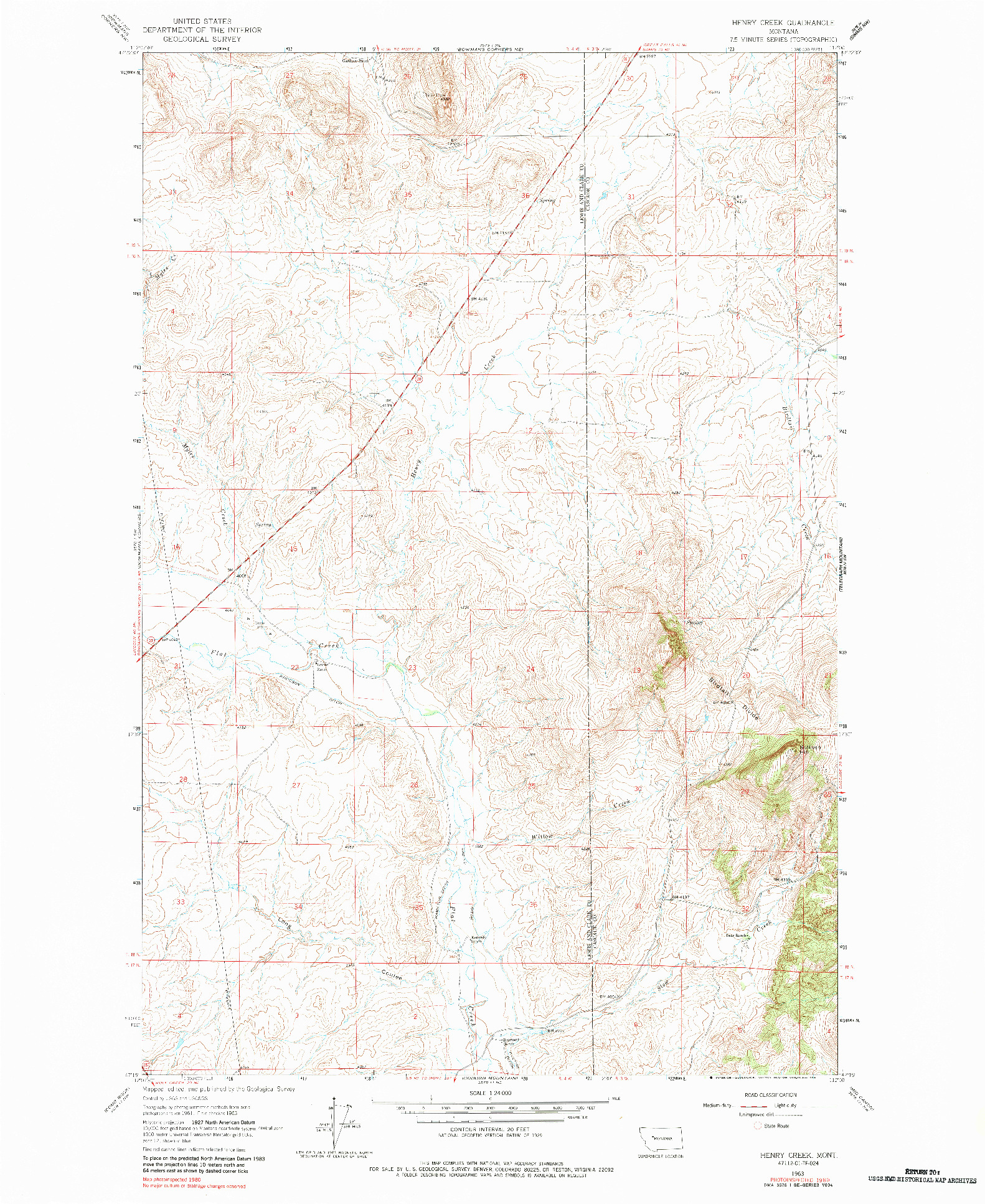 USGS 1:24000-SCALE QUADRANGLE FOR HENRY CREEK, MT 1963