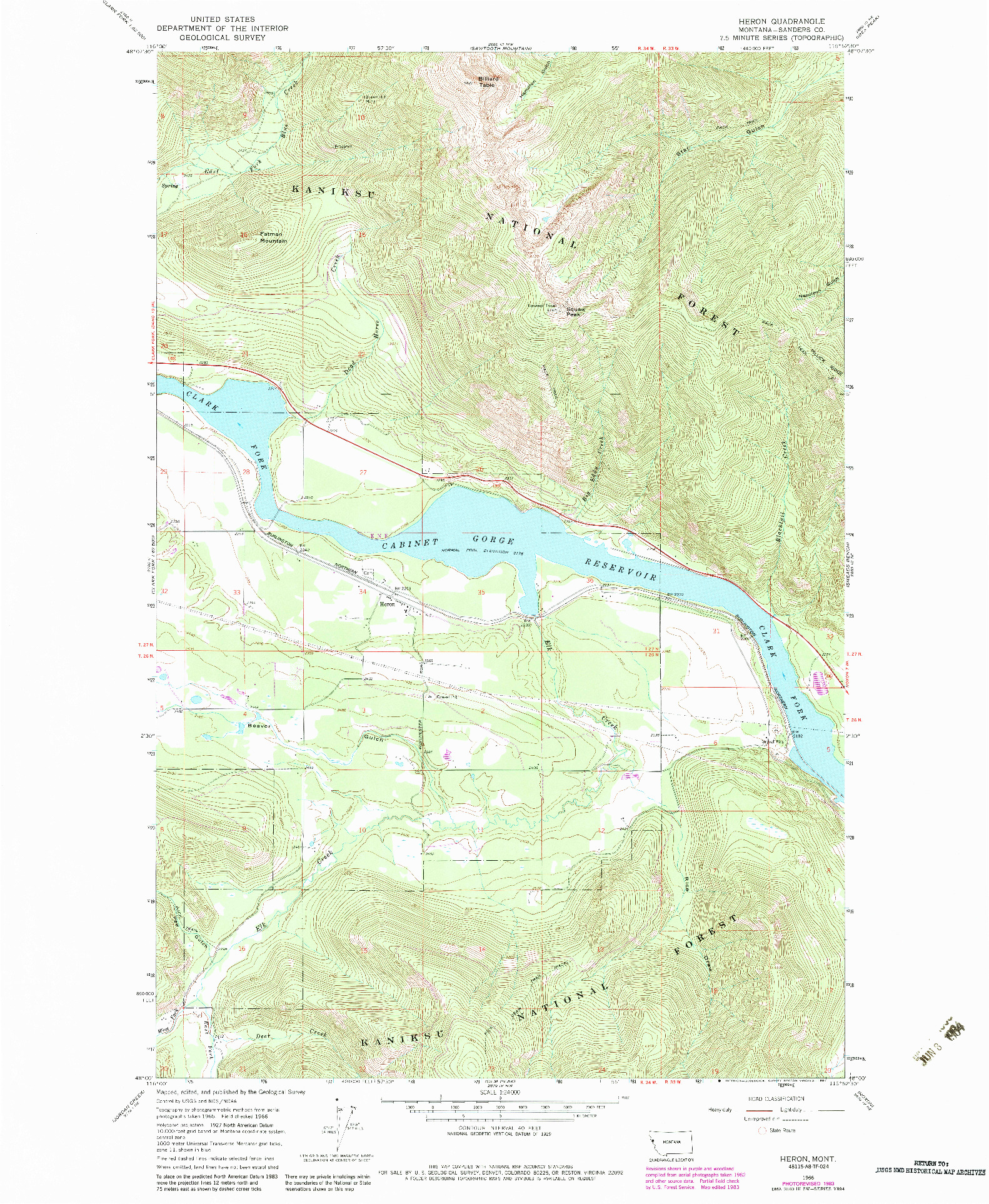 USGS 1:24000-SCALE QUADRANGLE FOR HERON, MT 1966