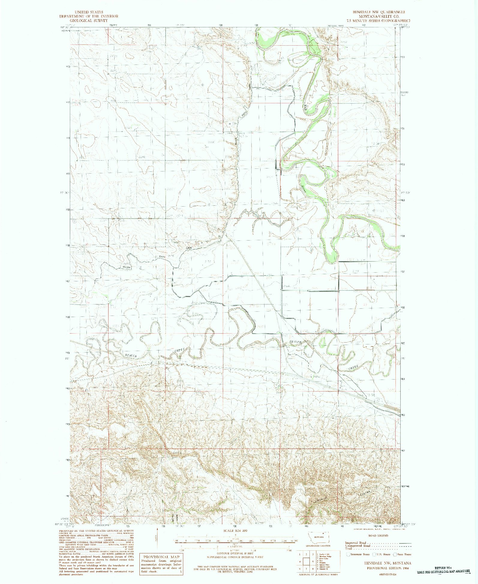 USGS 1:24000-SCALE QUADRANGLE FOR HINSDALE NW, MT 1984