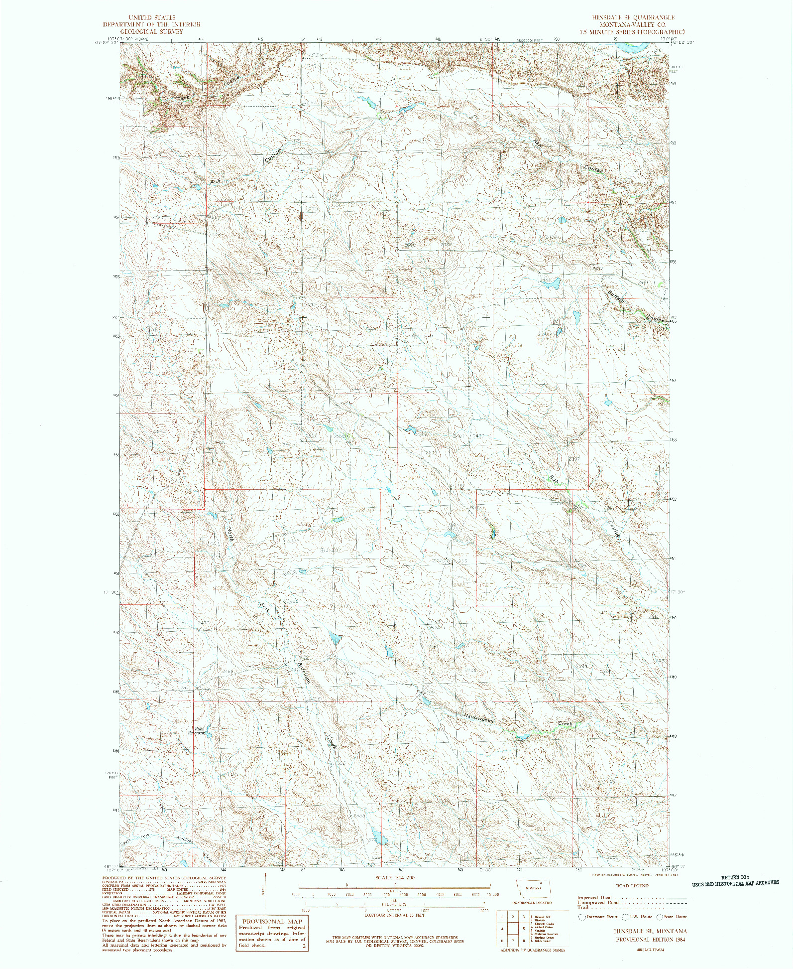 USGS 1:24000-SCALE QUADRANGLE FOR HINSDALE SE, MT 1984