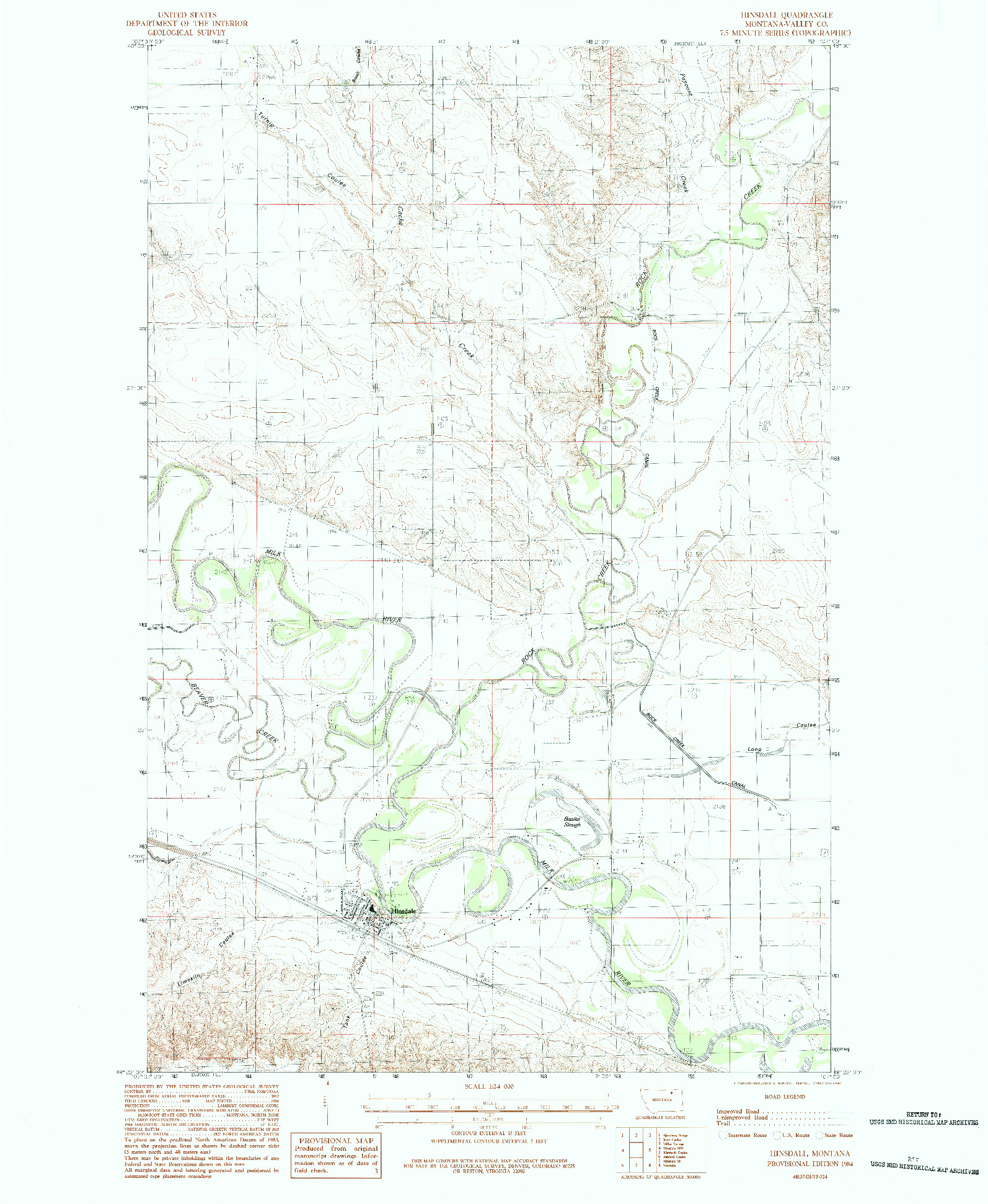 USGS 1:24000-SCALE QUADRANGLE FOR HINSDALE, MT 1984